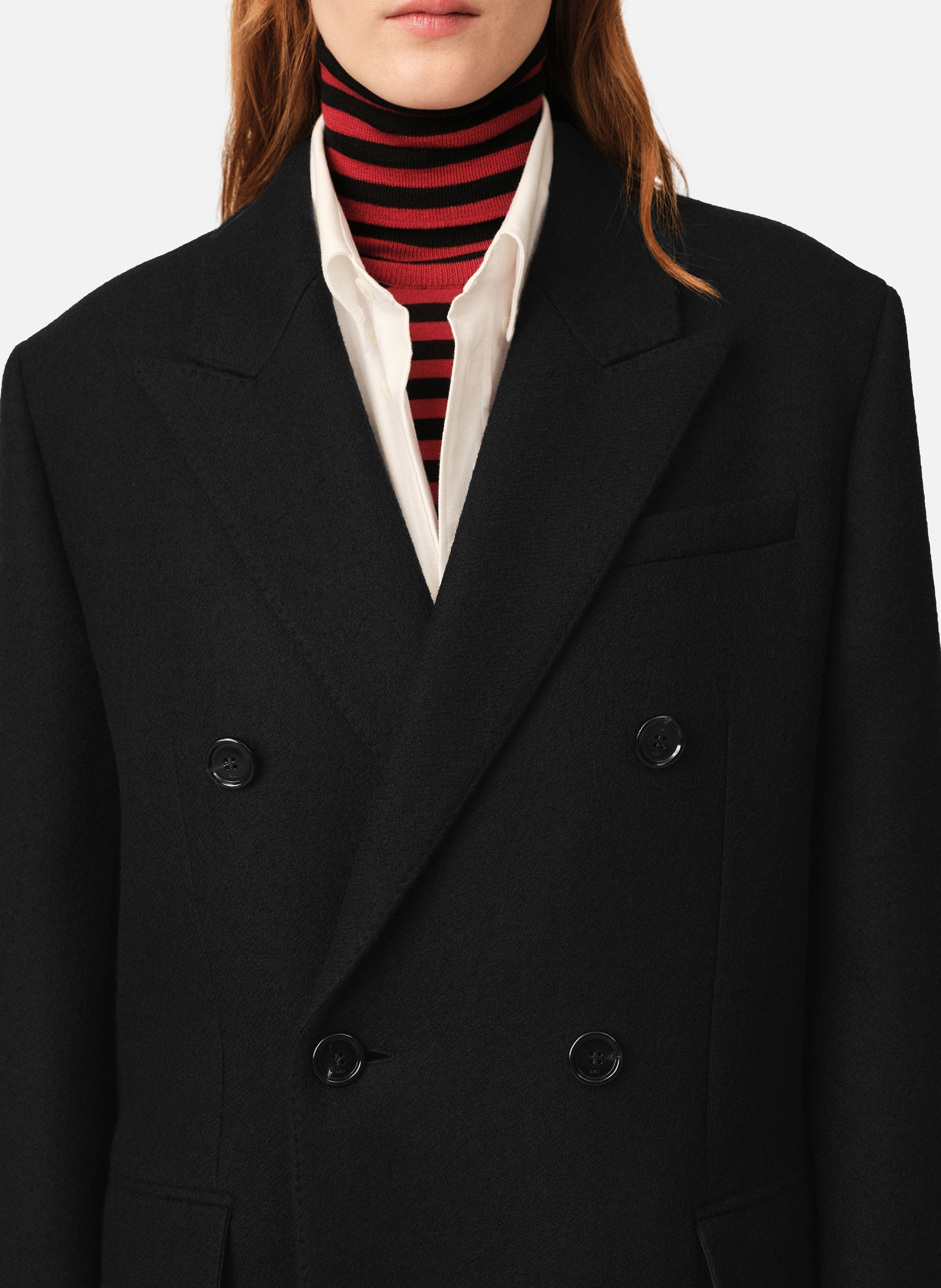 Manteau double boutonnage en laine AMI PARIS Noir