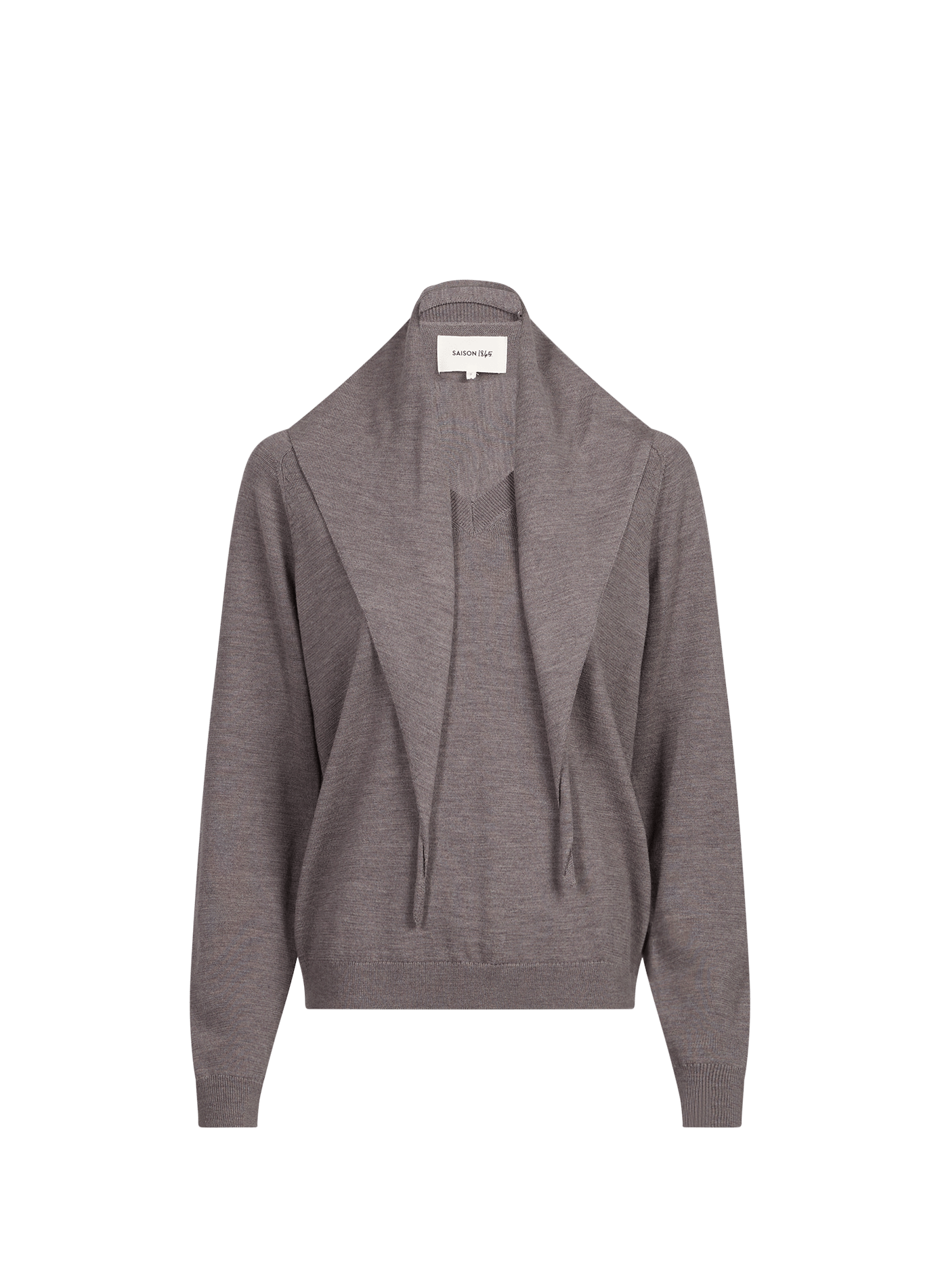 Pull col v à écharpe amovible en laine SAISON 1865 Gris