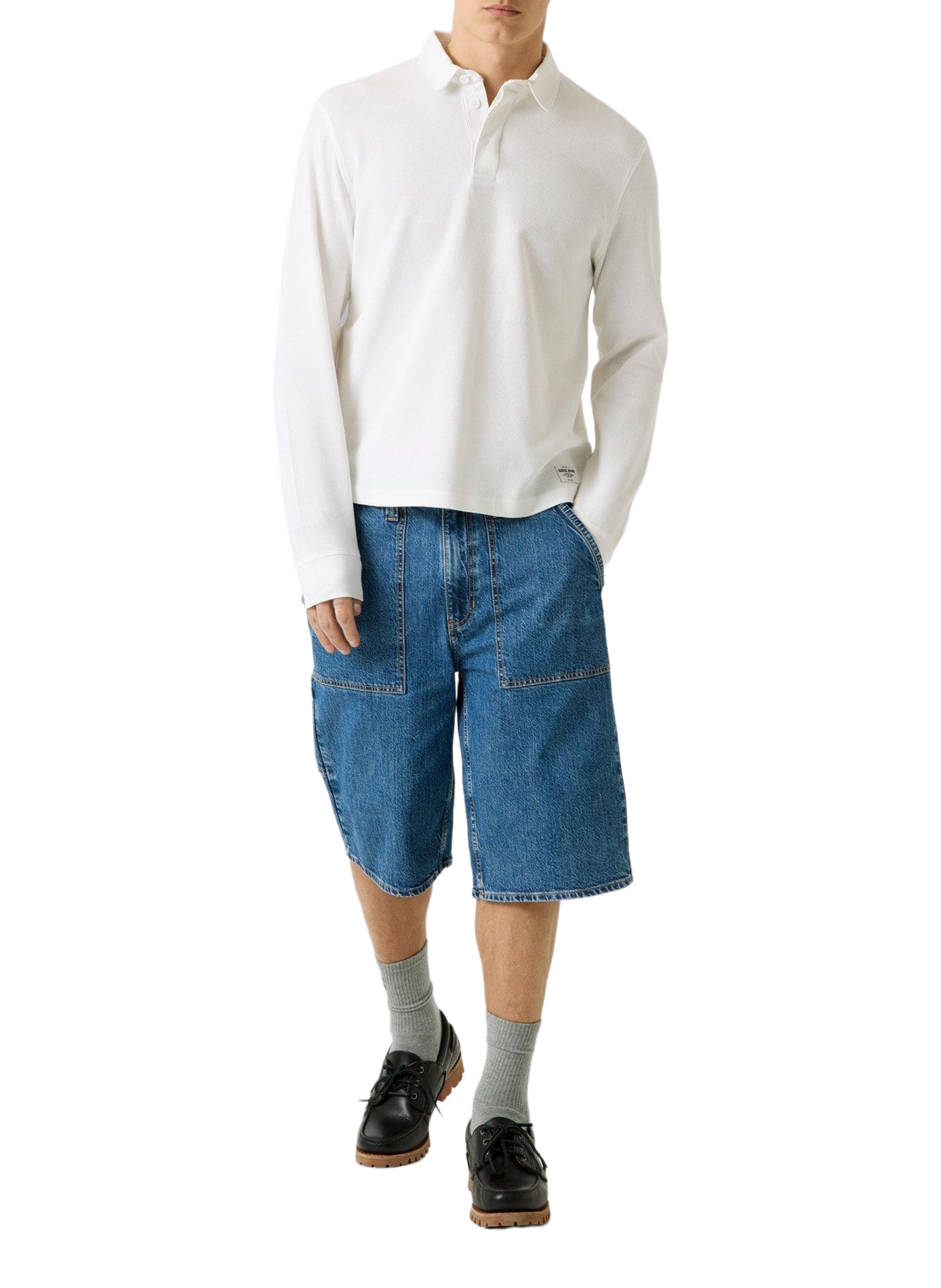 Ribbed straight fit long-sleeve cotton blend polo GUESS White