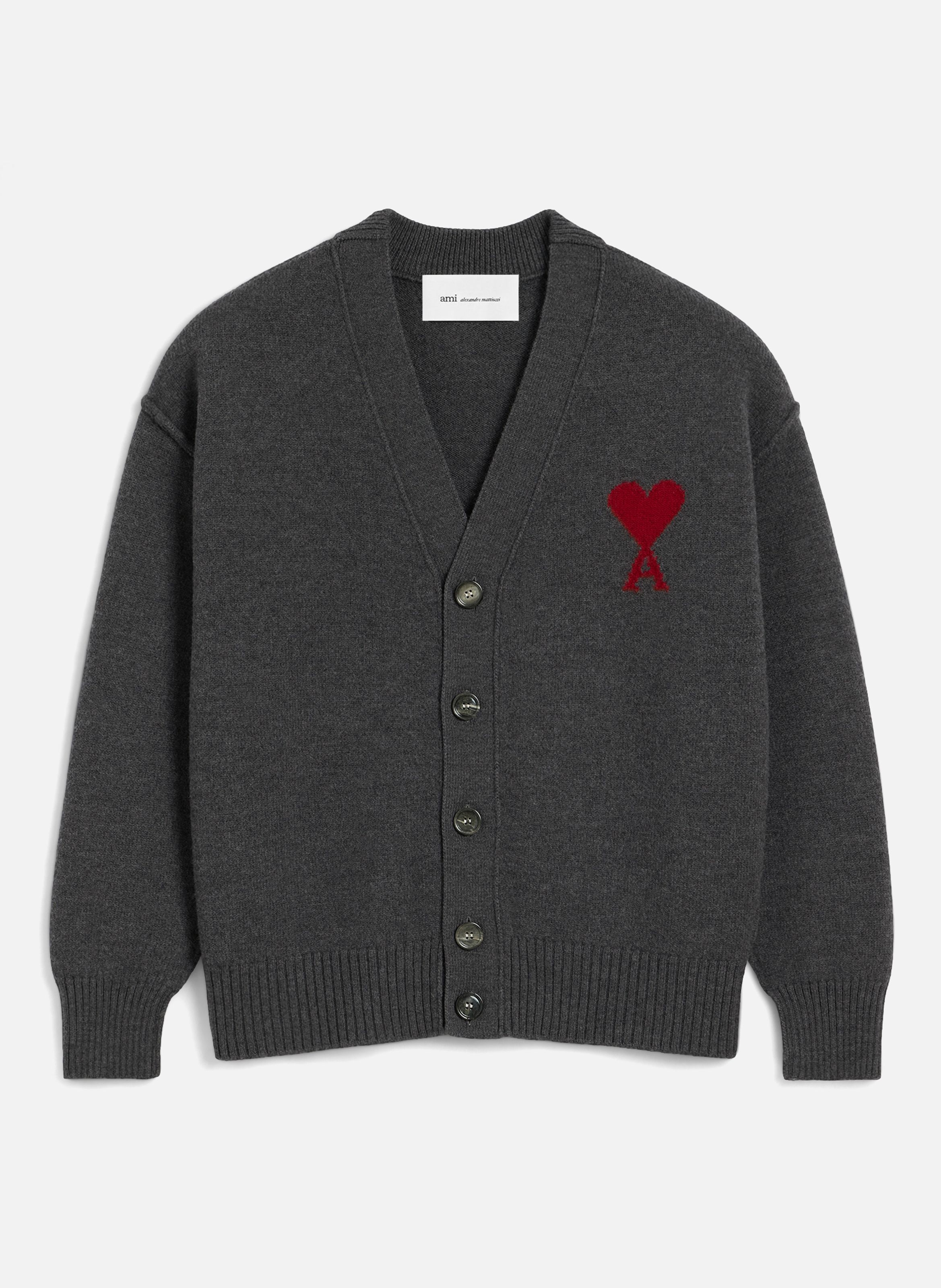 Cardigan unisexe en laine ami de coeur AMI PARIS Gris