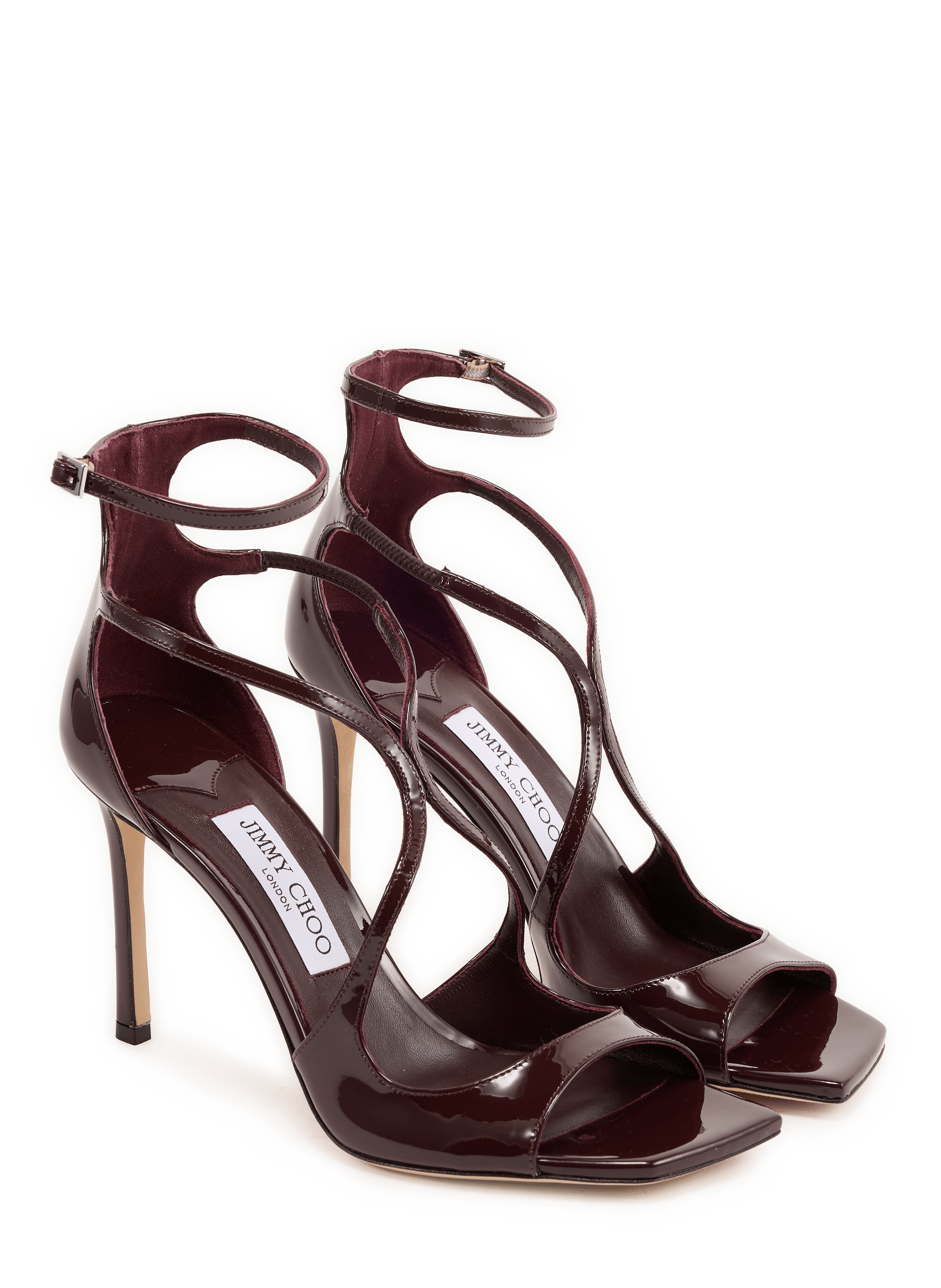 Sandales Azia 95 à talons en cuir vernis JIMMY CHOO Marron