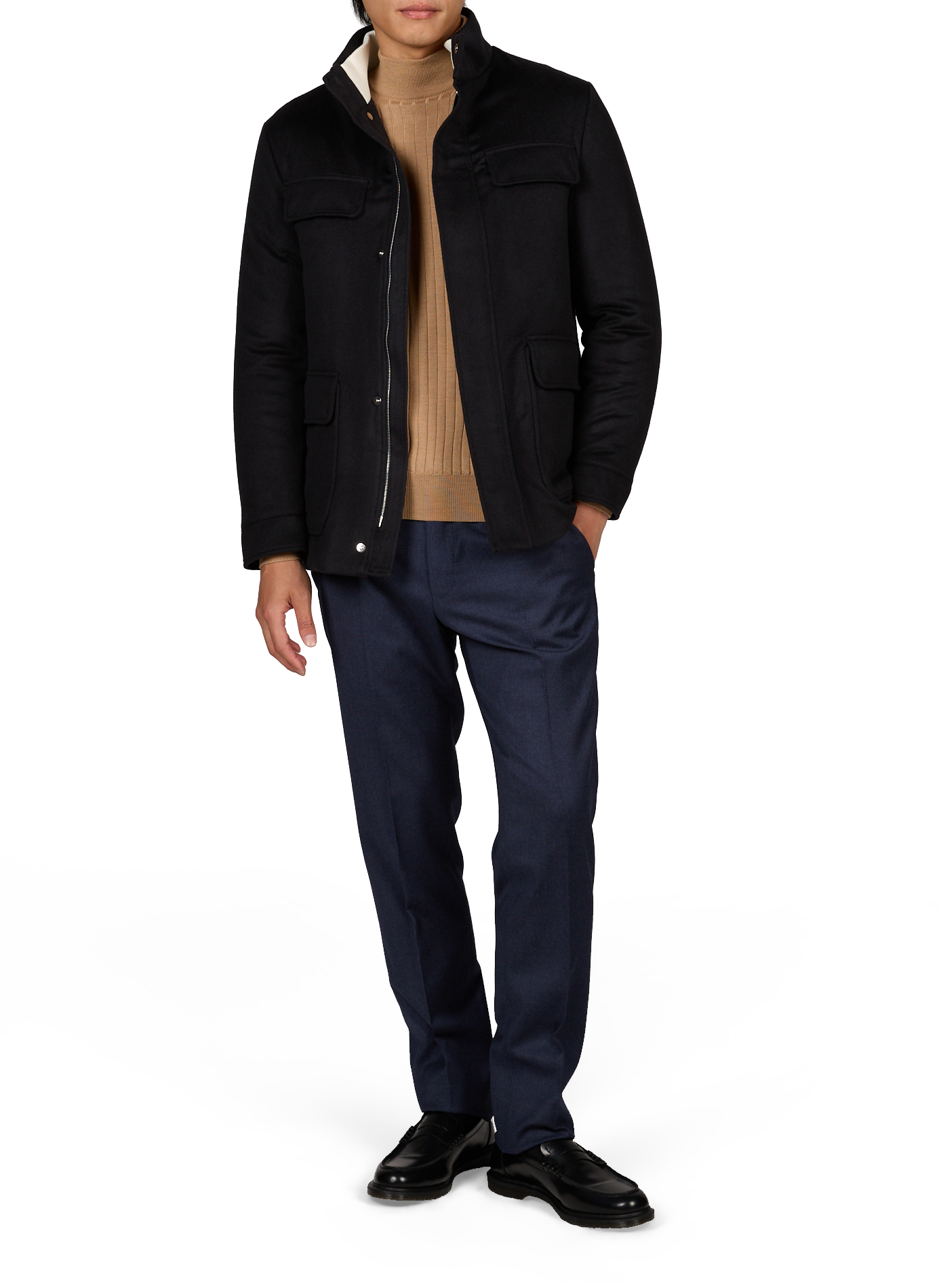 Straight wool and cashmere jacket AURELIEN Blue