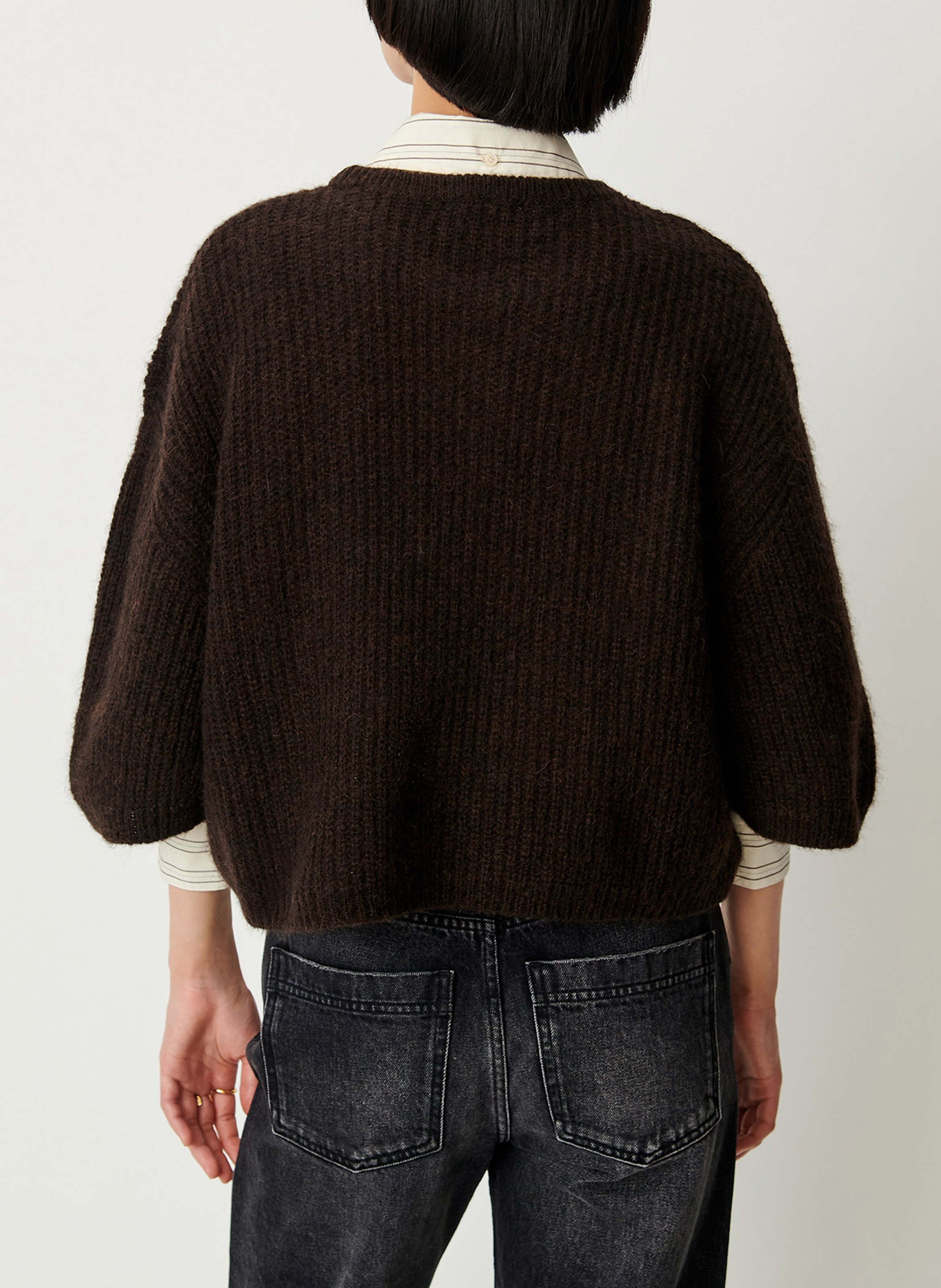 Pull ample col rond manches 3/4 en laine mélangée tallon SESSUN Marron