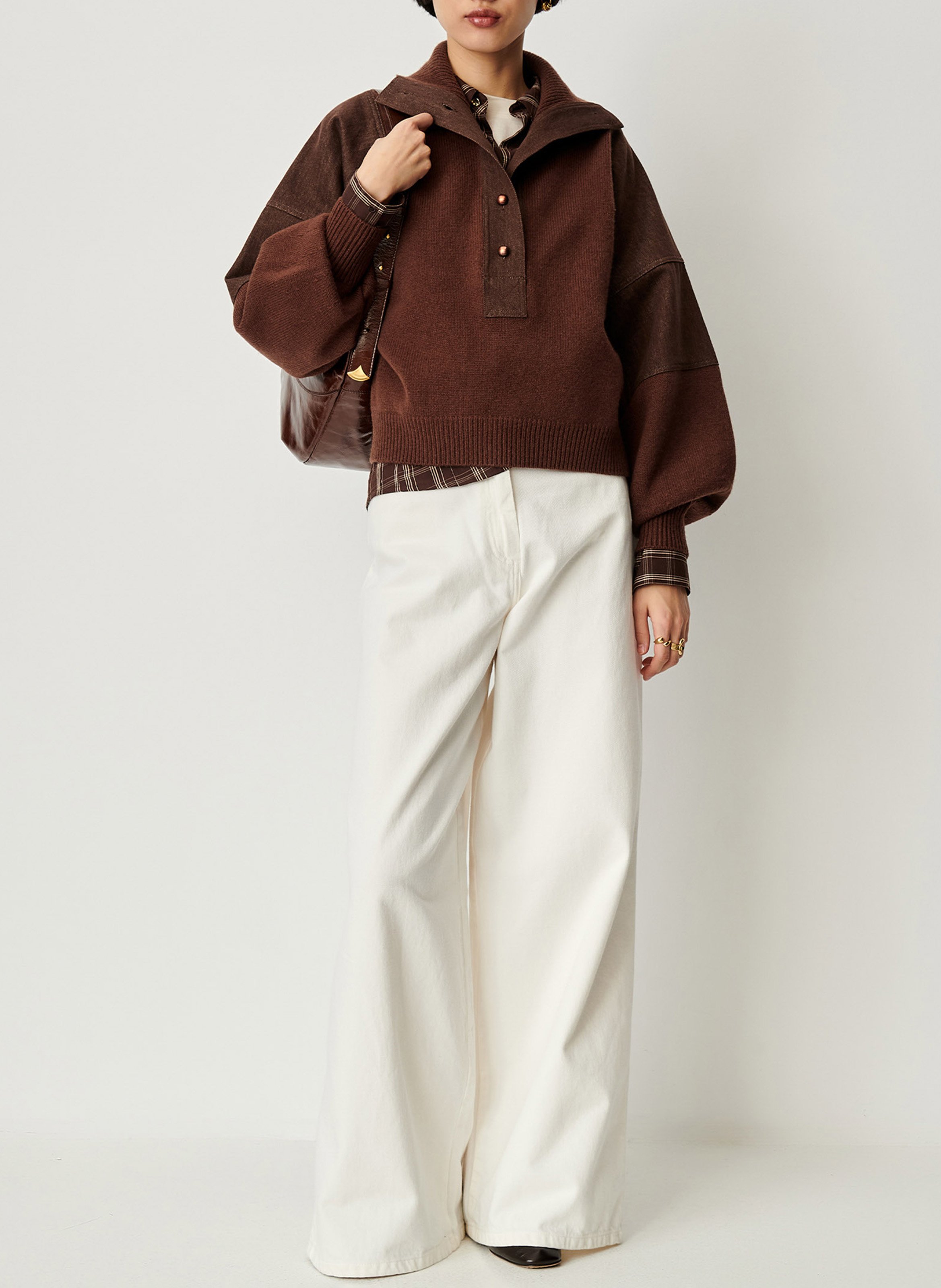 Pull oversize col montant en laine wyssal SESSUN Marron