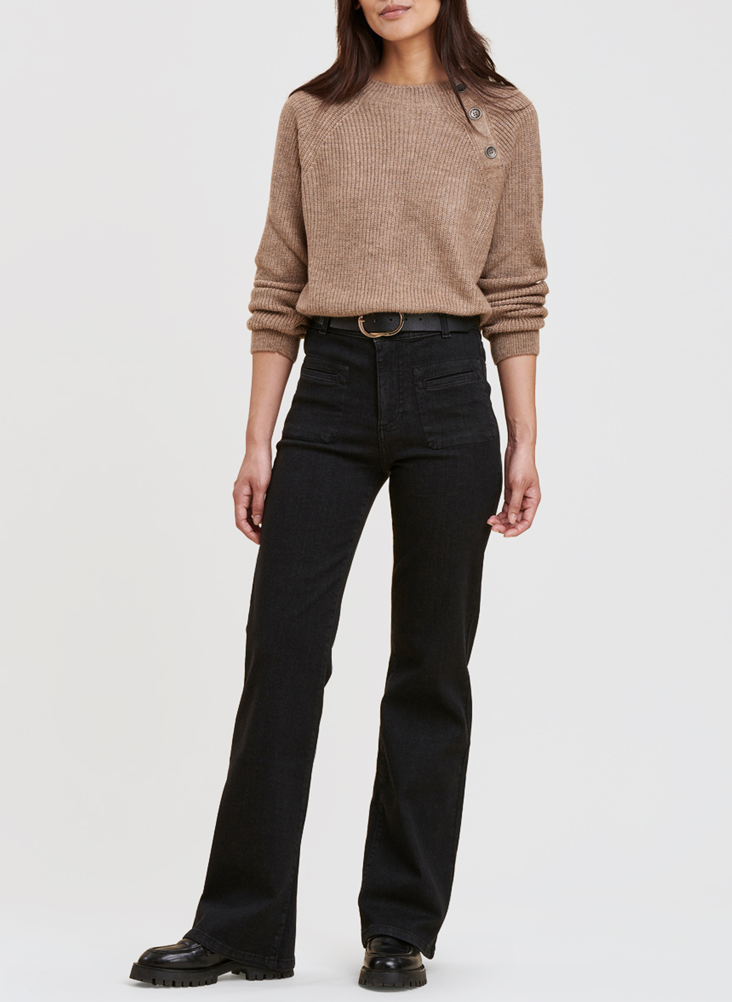 Bootcutjeans met hoge taille van een biologisch katoenmengsel LA FEE MARABOUTEE Zwart