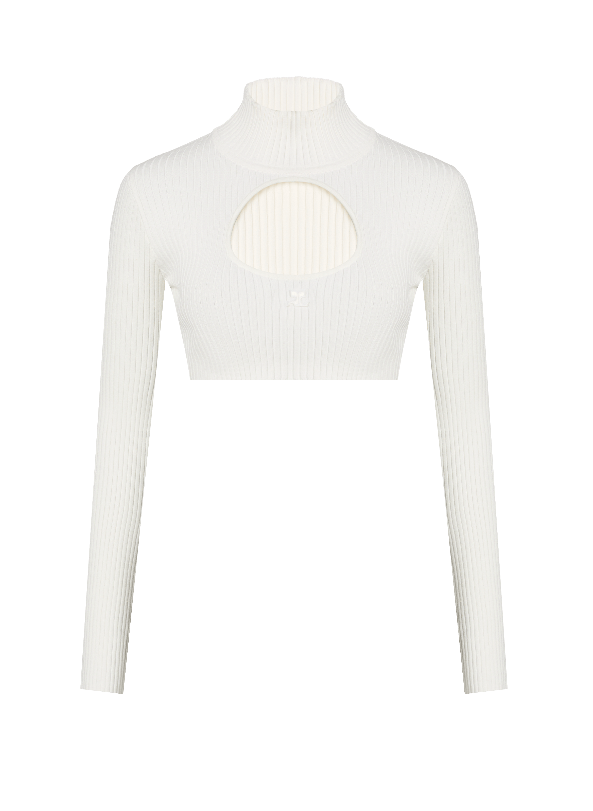 Crop-top côtelé à découpe avant  COURRÈGES Blanc