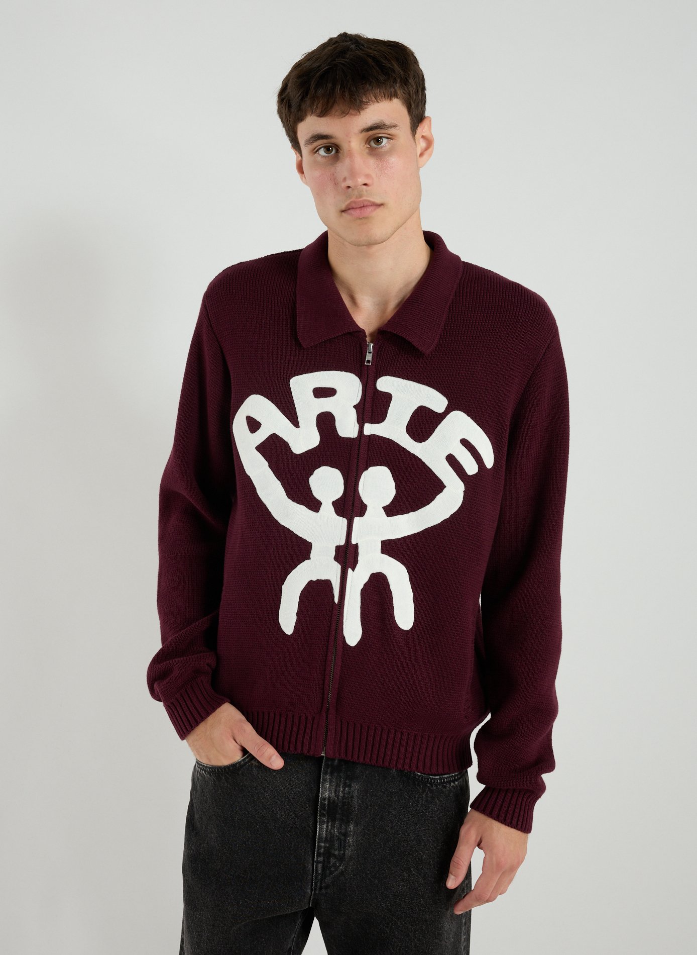 ARTE ANTWERP Pull zippé en coton Rouge