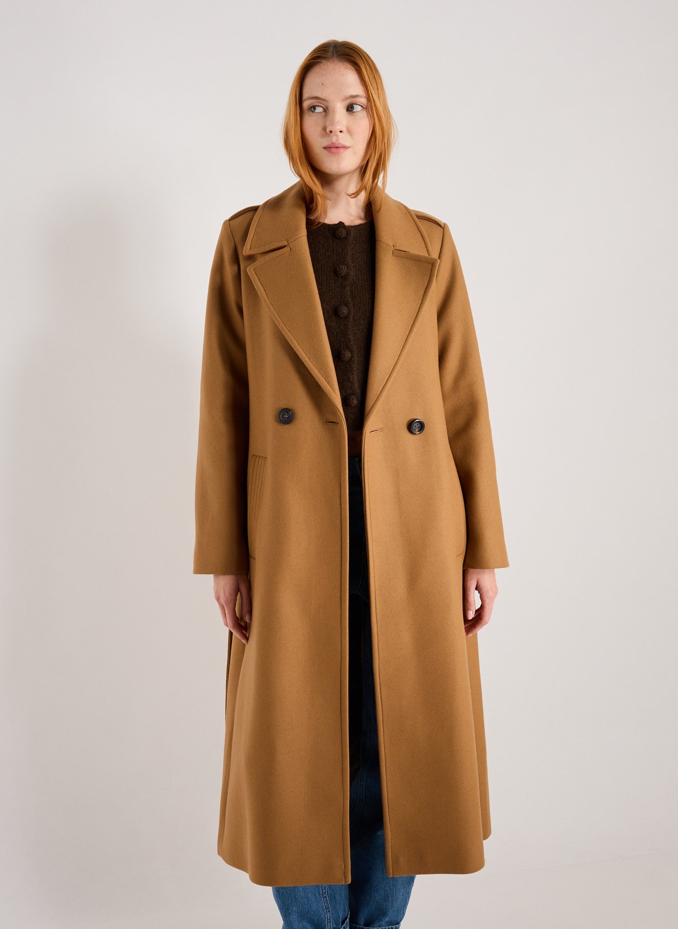 TRENCH & COAT Long wool-blend coat Brown