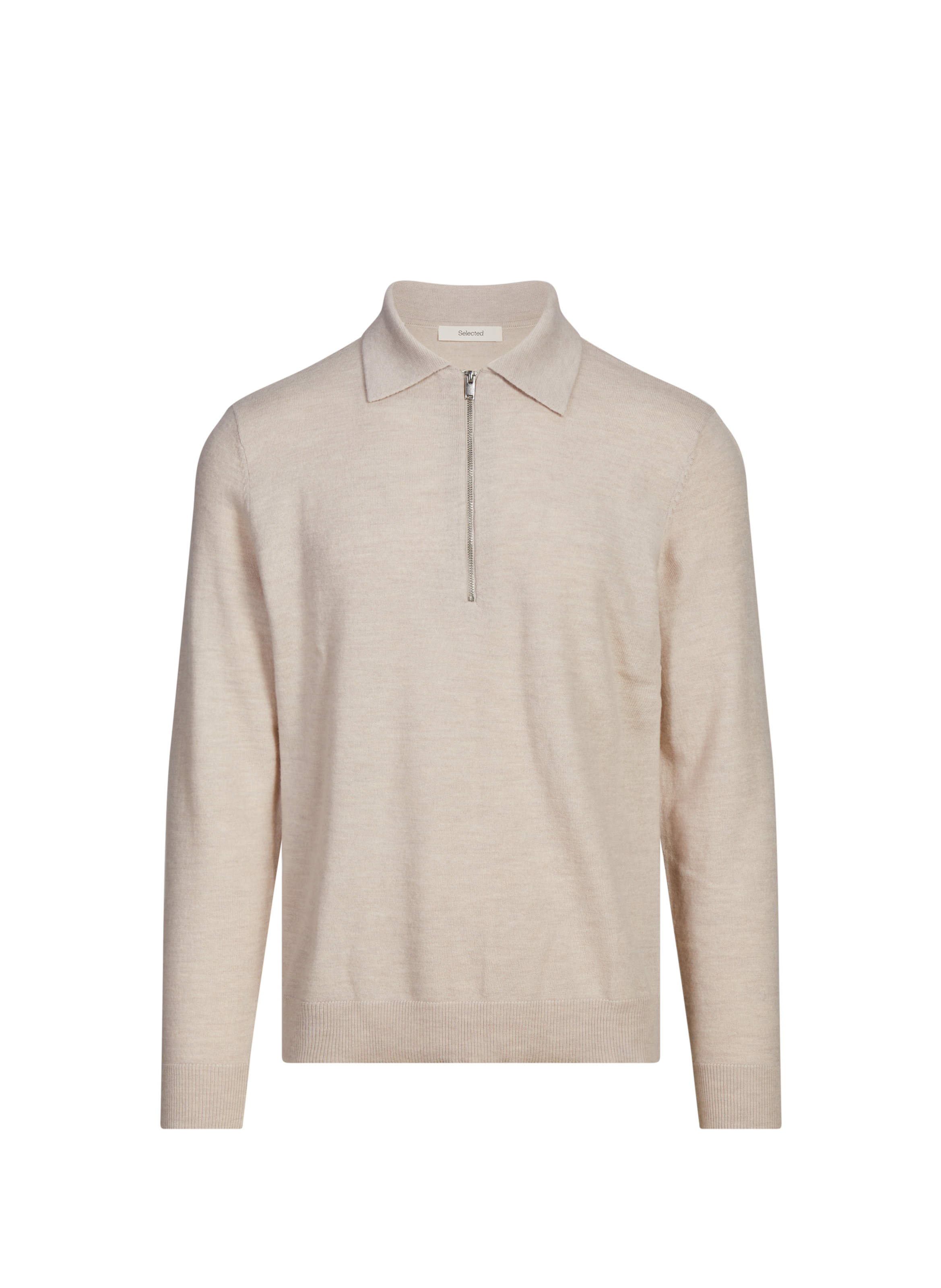 SELECTED Pull col italien en laine mérinos Beige