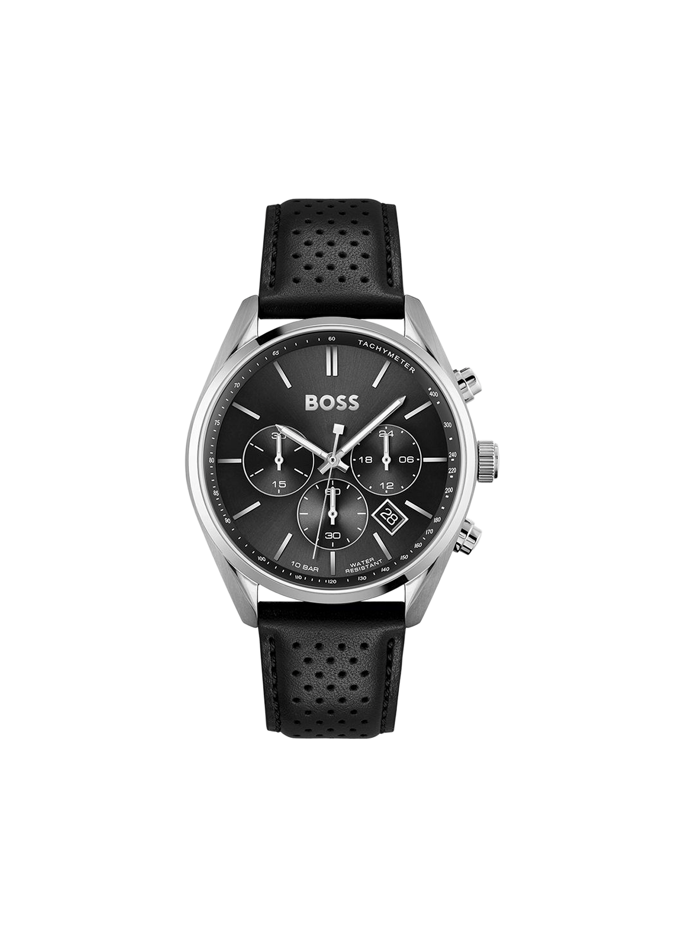 Montre chronographe bracelet en cuir BOSS Noir