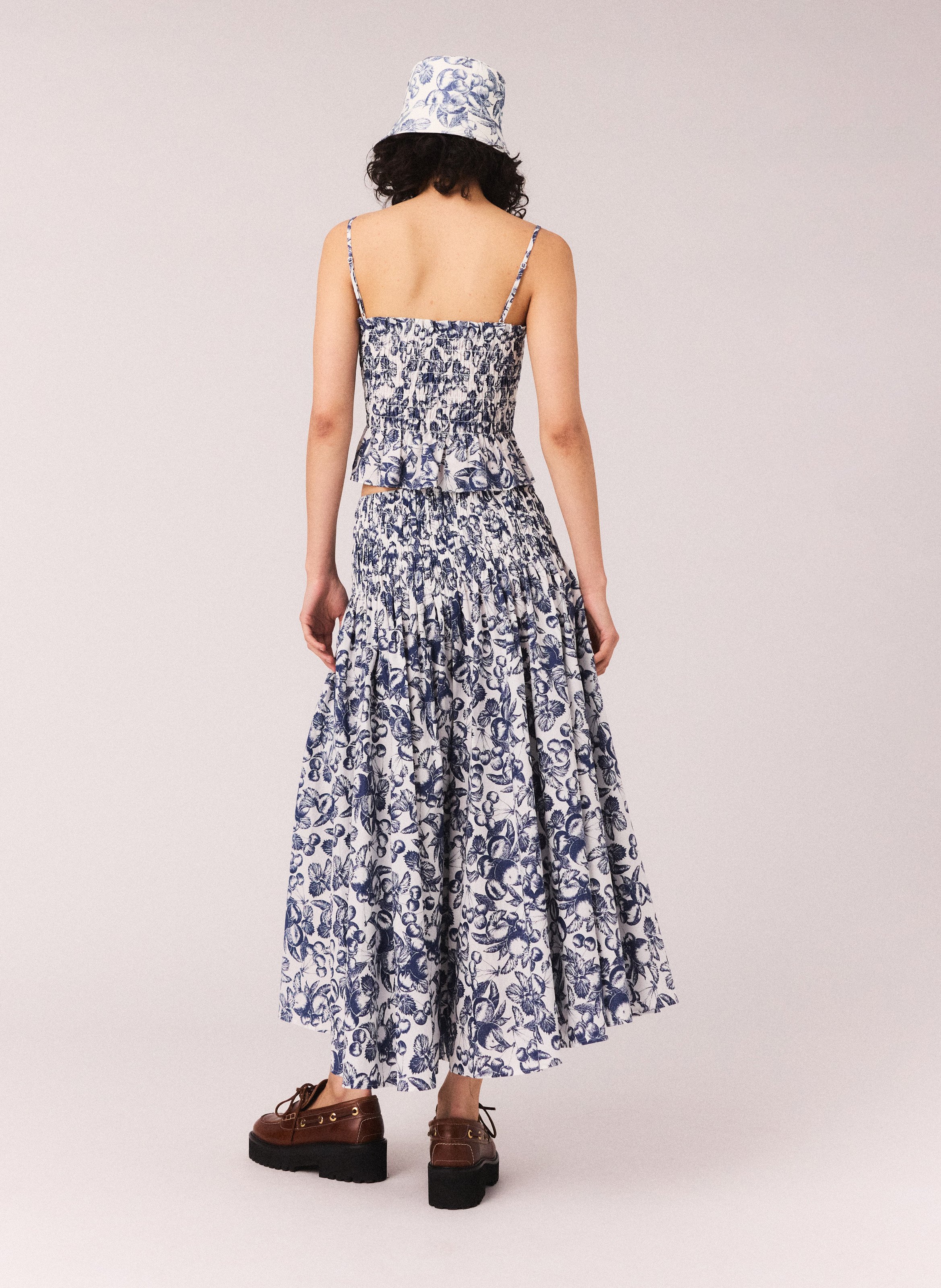 Jupe midi évasée à imprimé cerise MAJE Bleu