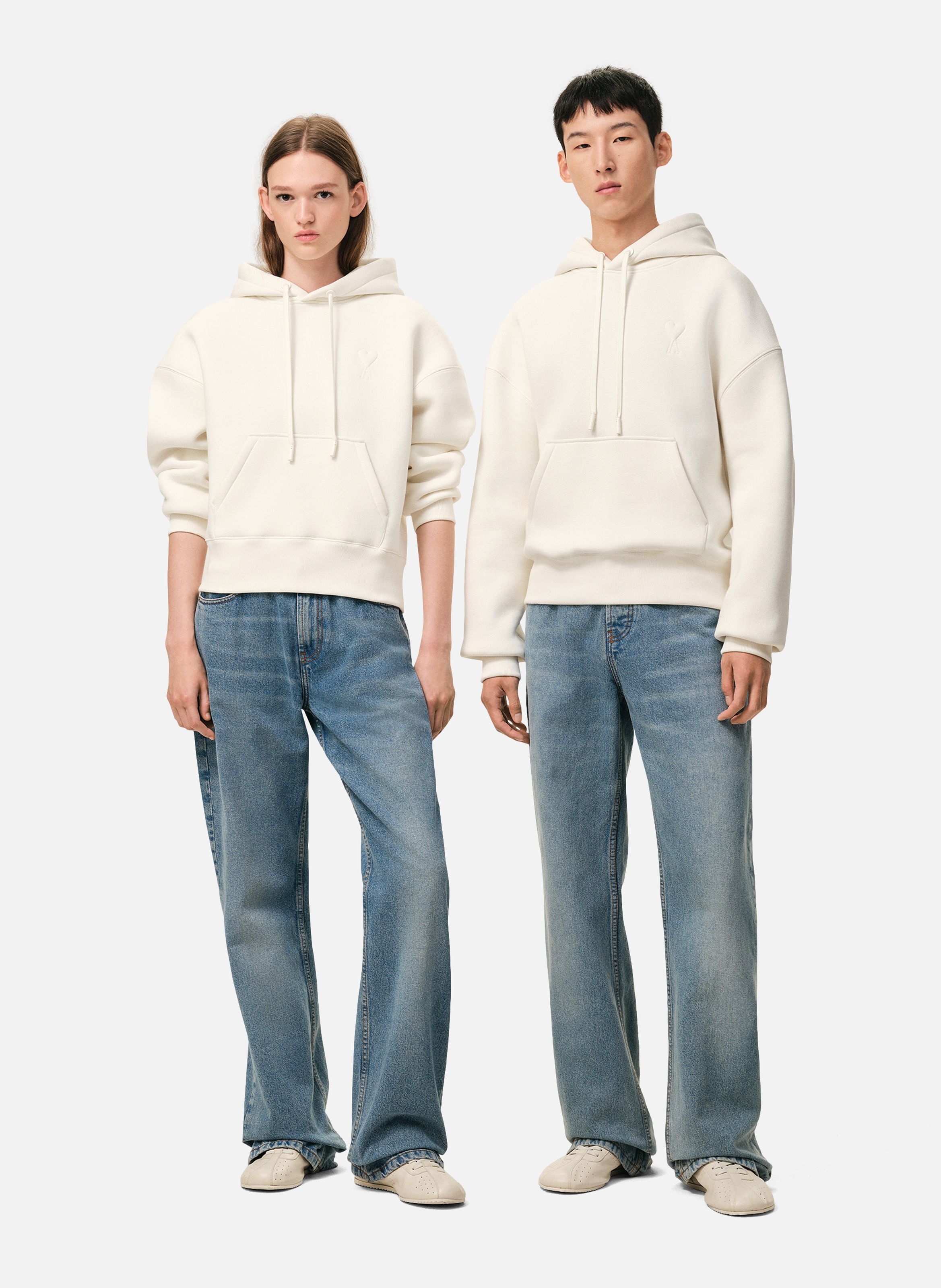 Hoodie ami de coeur embossé unisexe en coton AMI PARIS Blanc