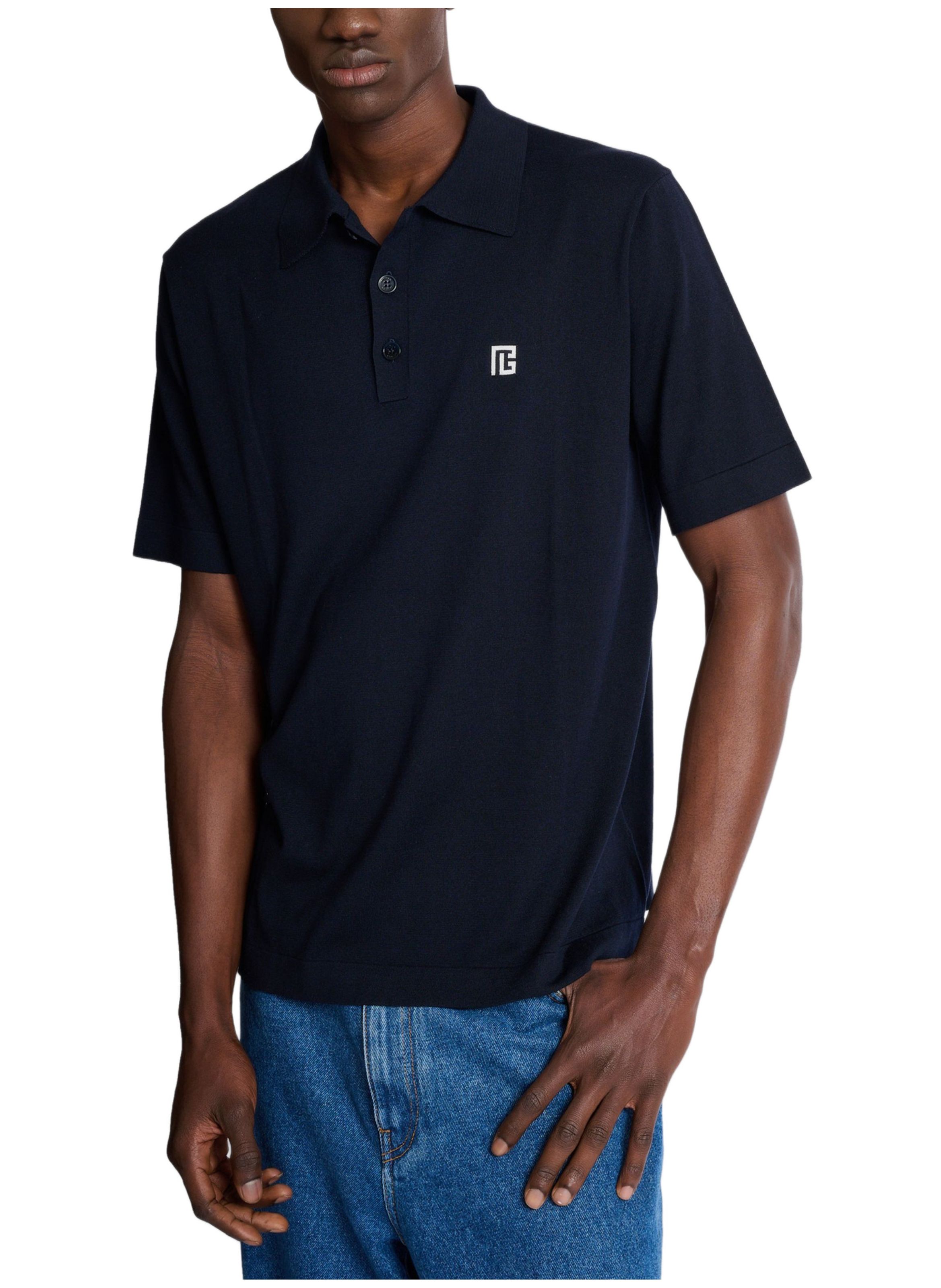 Polo en coton brodé BALMAIN Bleu