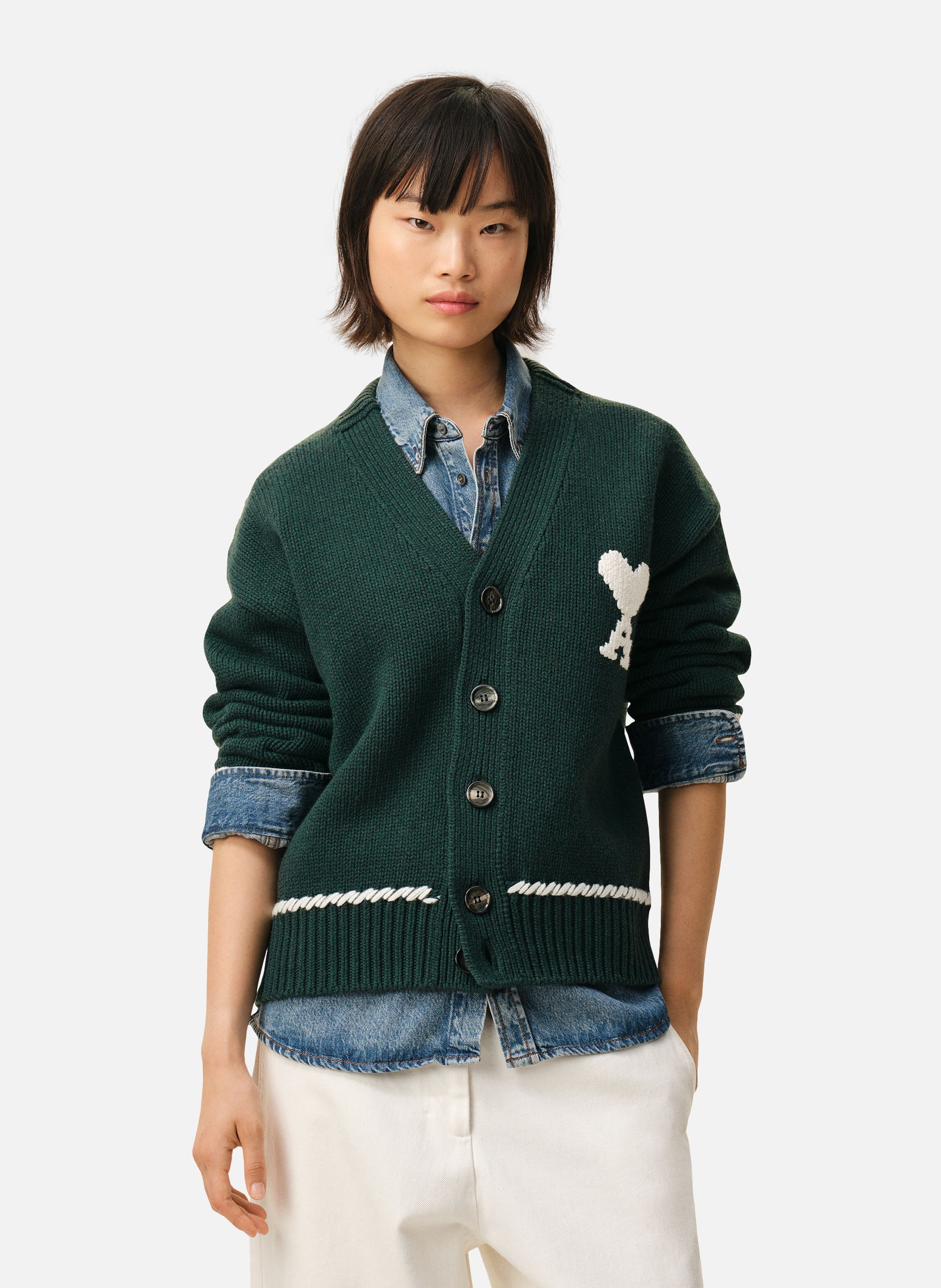 Cardigan ami de coeur unisexe en laine AMI PARIS Vert