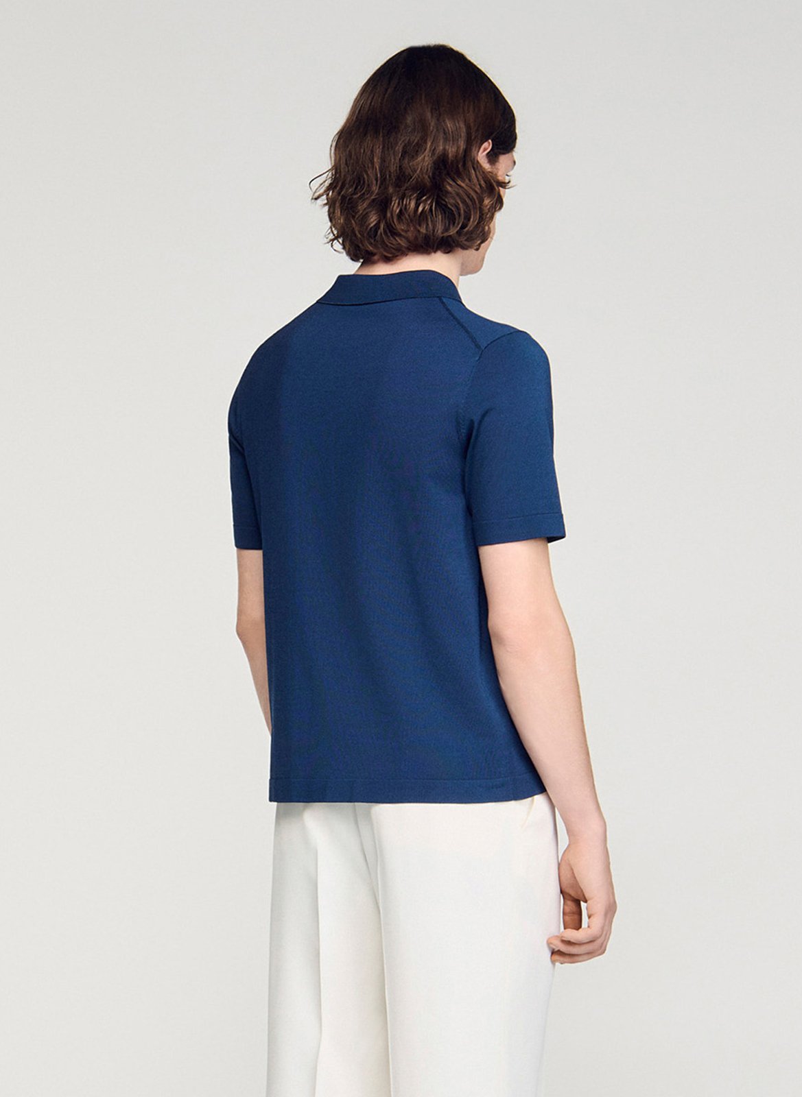 T-shirt manches courtes à col polo zippé SANDRO Bleu