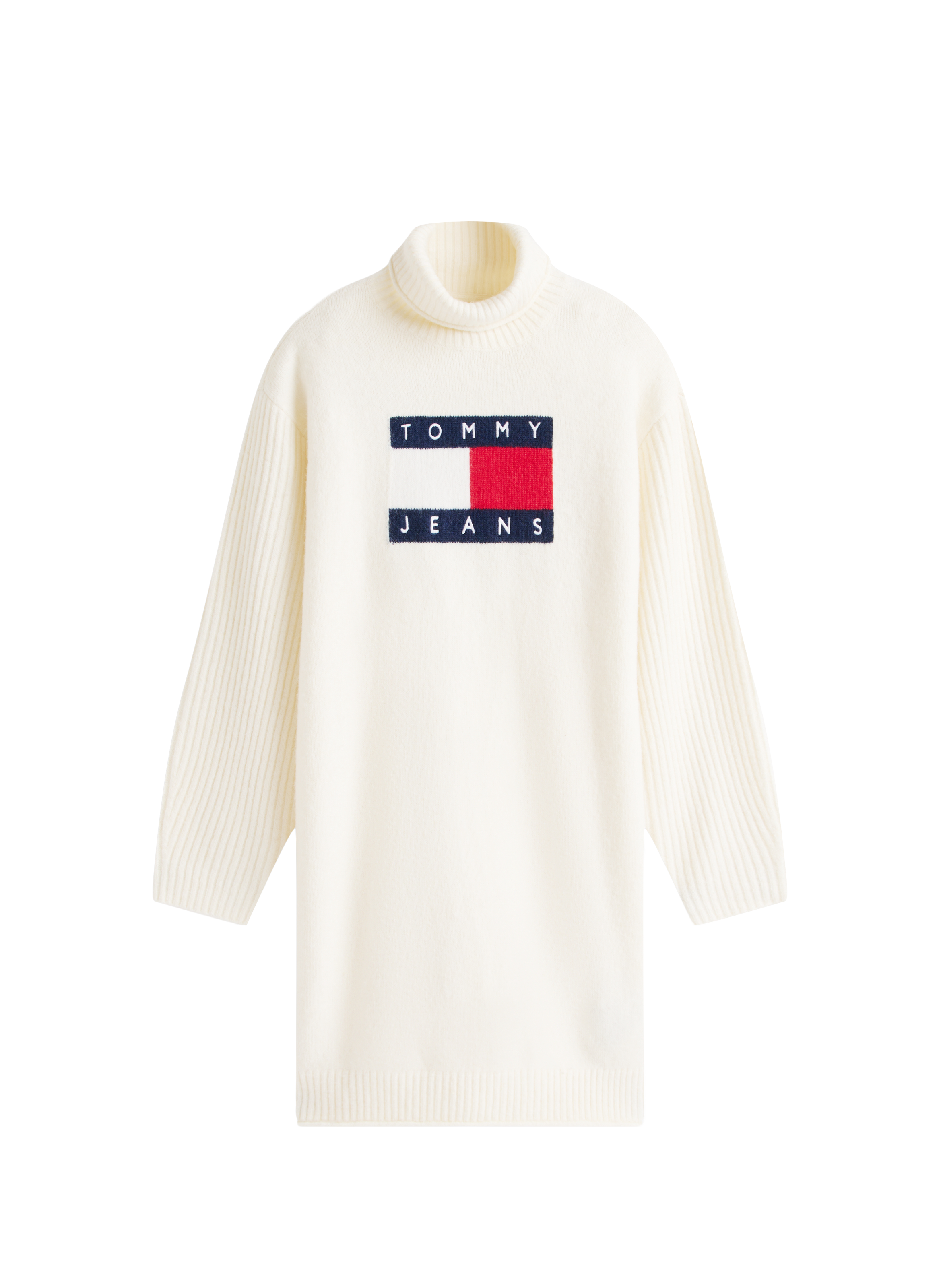 Short ribbed turtleneck dress TOMMY HILFIGER Beige