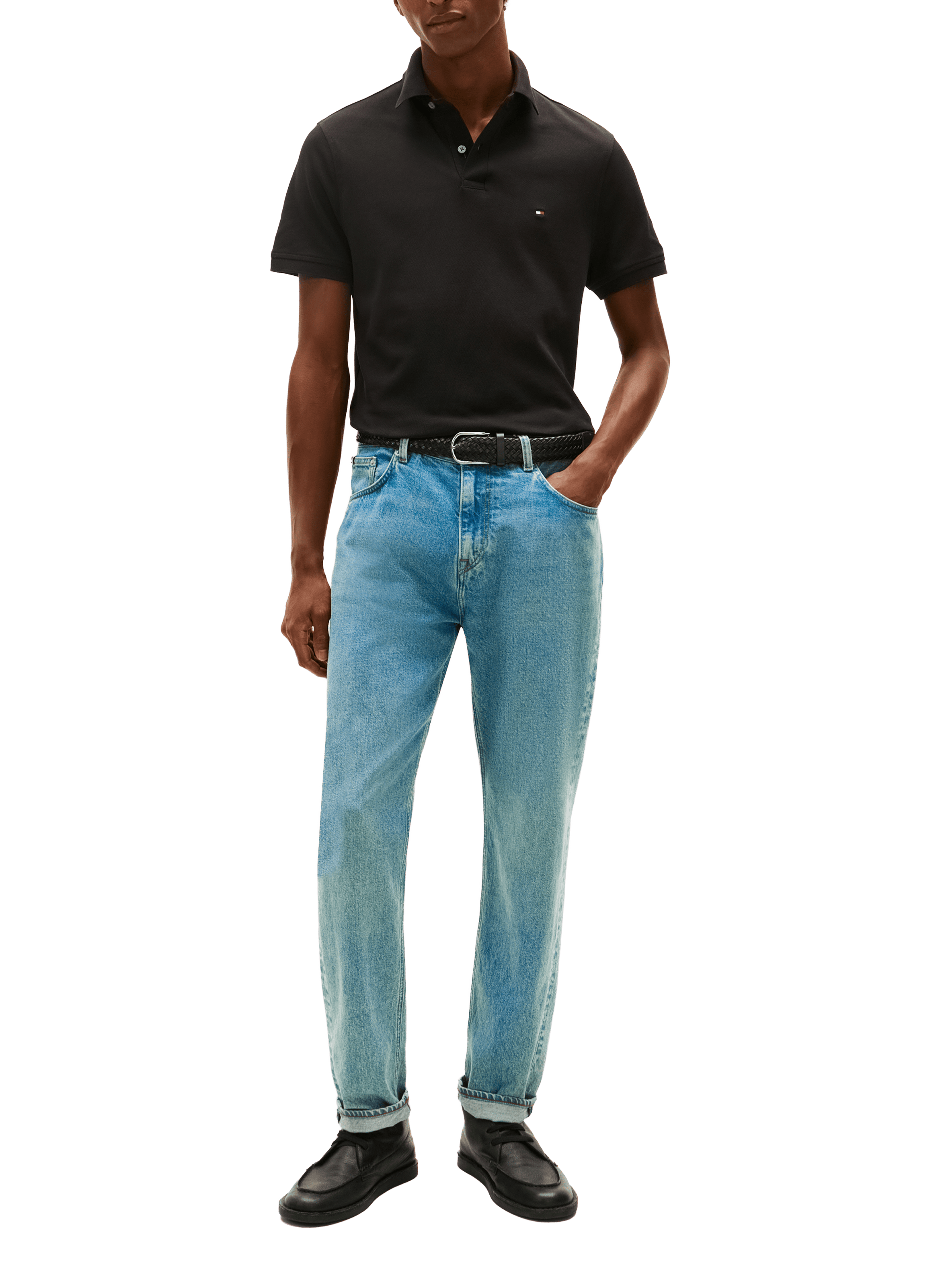 Straight-fit cotton piqué shirt TOMMY HILFIGER Black