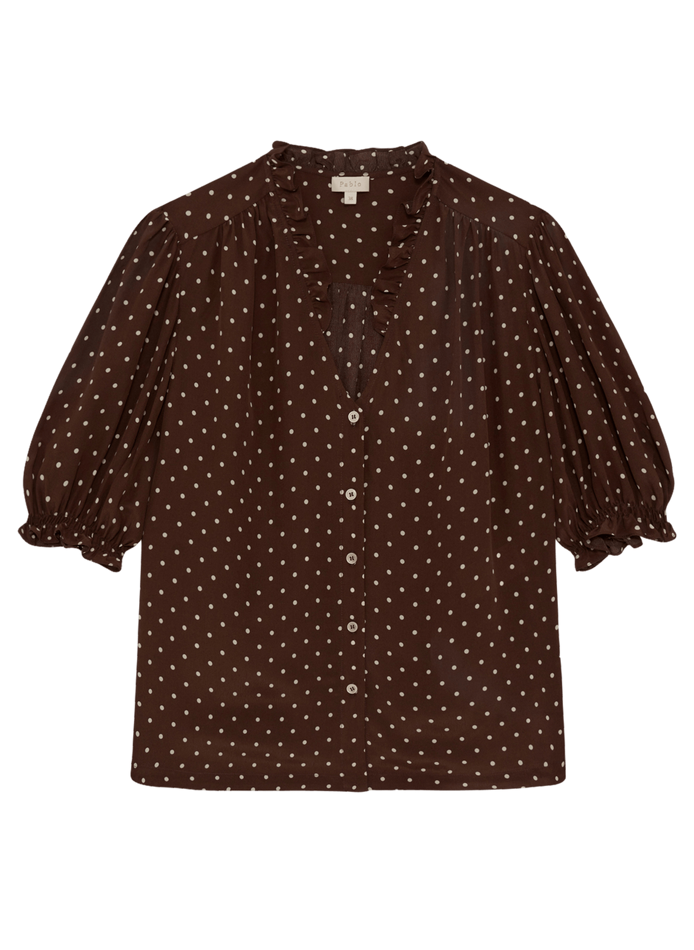 Chemise à pois et volants - caliee PABLO Marron