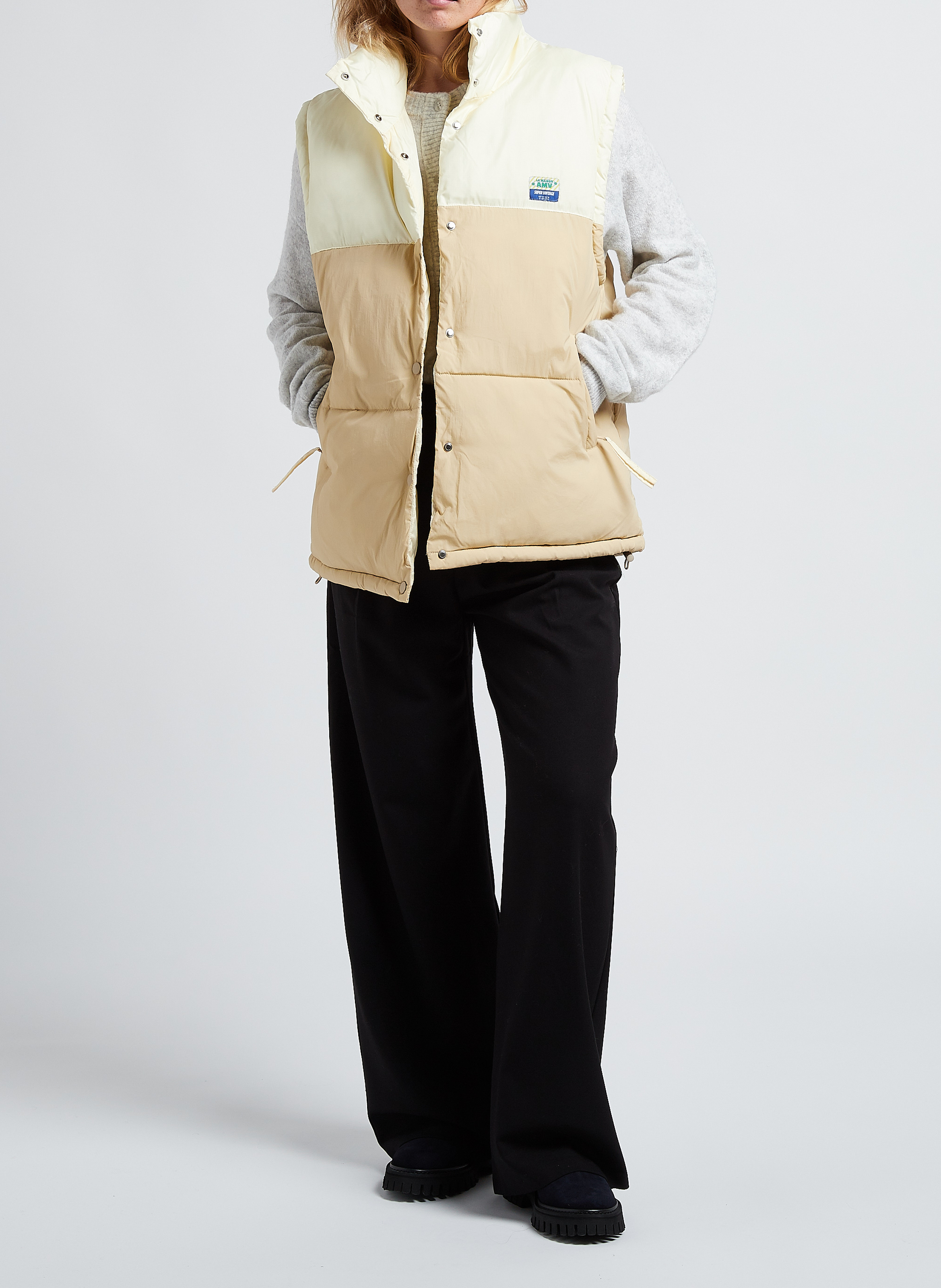 Gilet oversize col rond boutonné damsville AMERICAN VINTAGE Gris