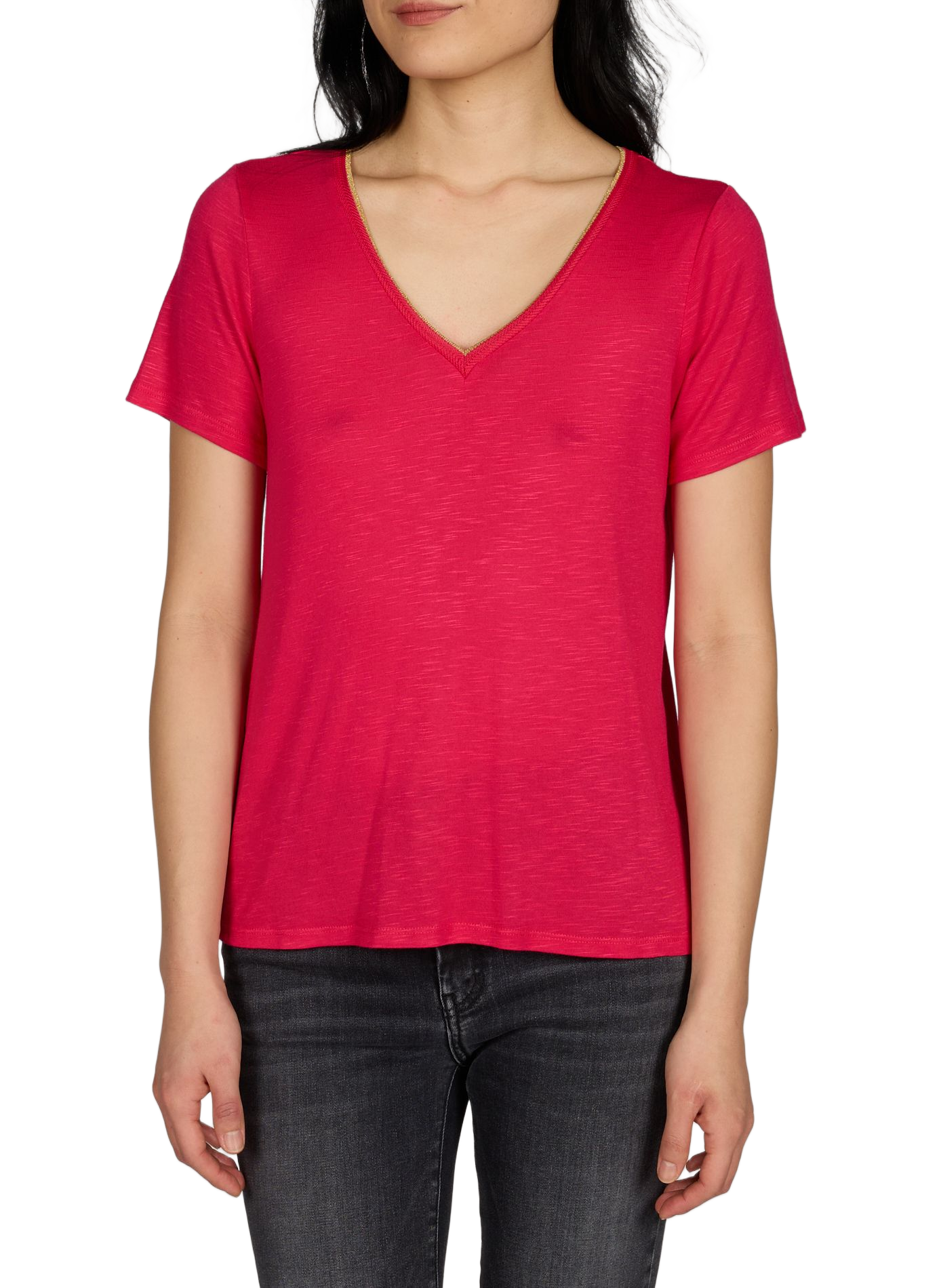 T-shirt Vinoel col V VILA Rose