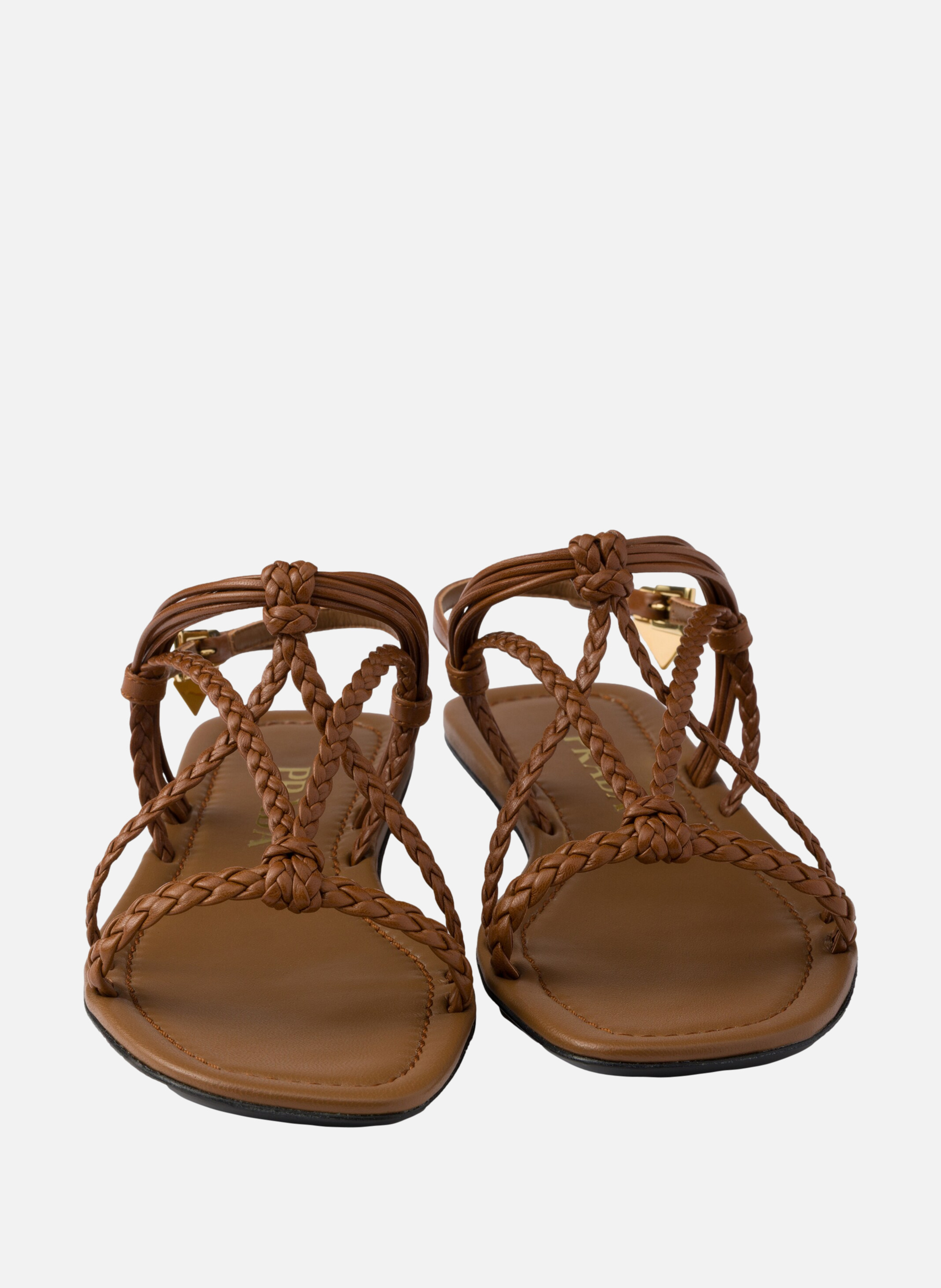 Sandales plates en cuir PRADA Marron