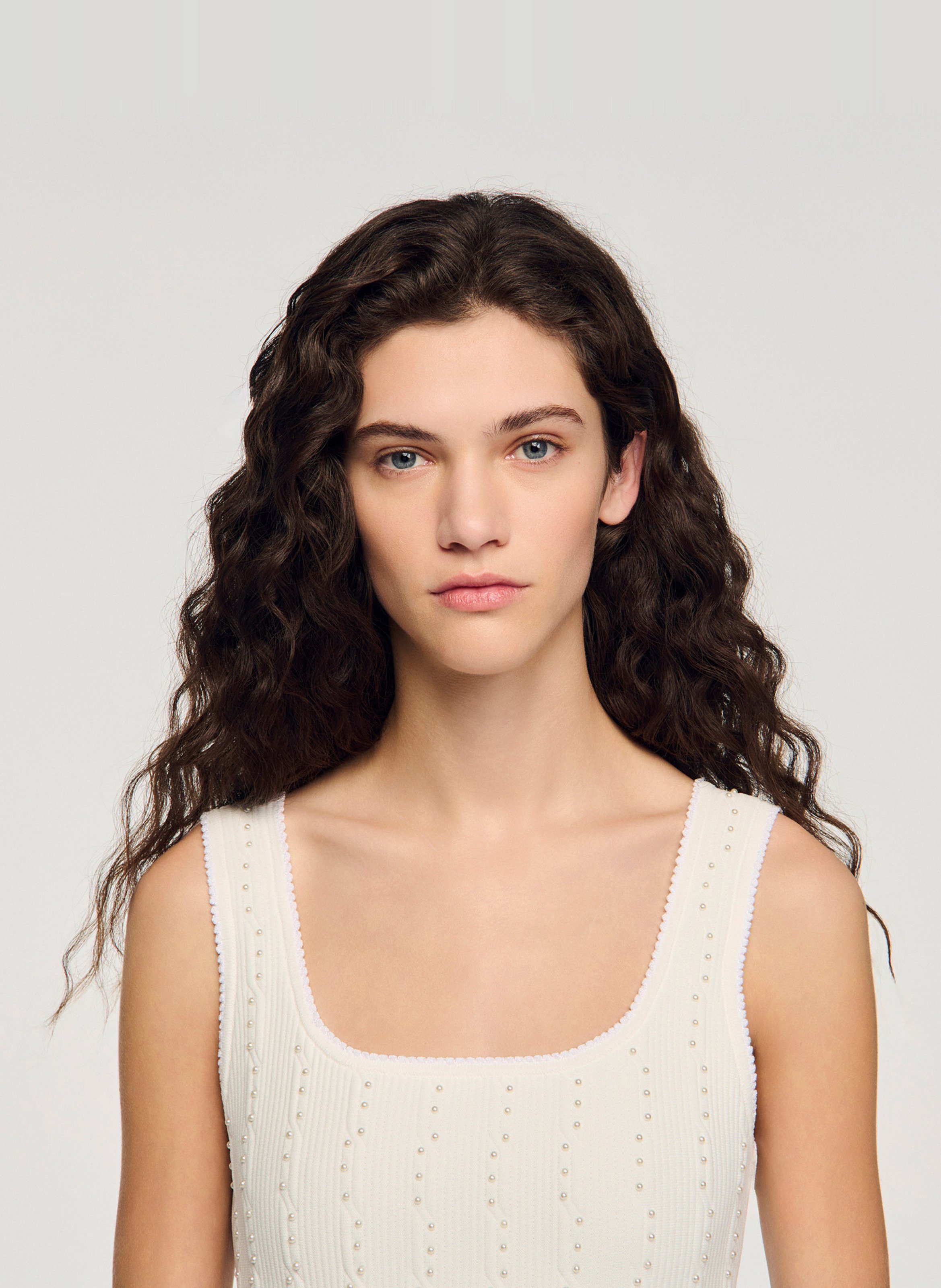 Robe courte en maille brodée SANDRO Blanc