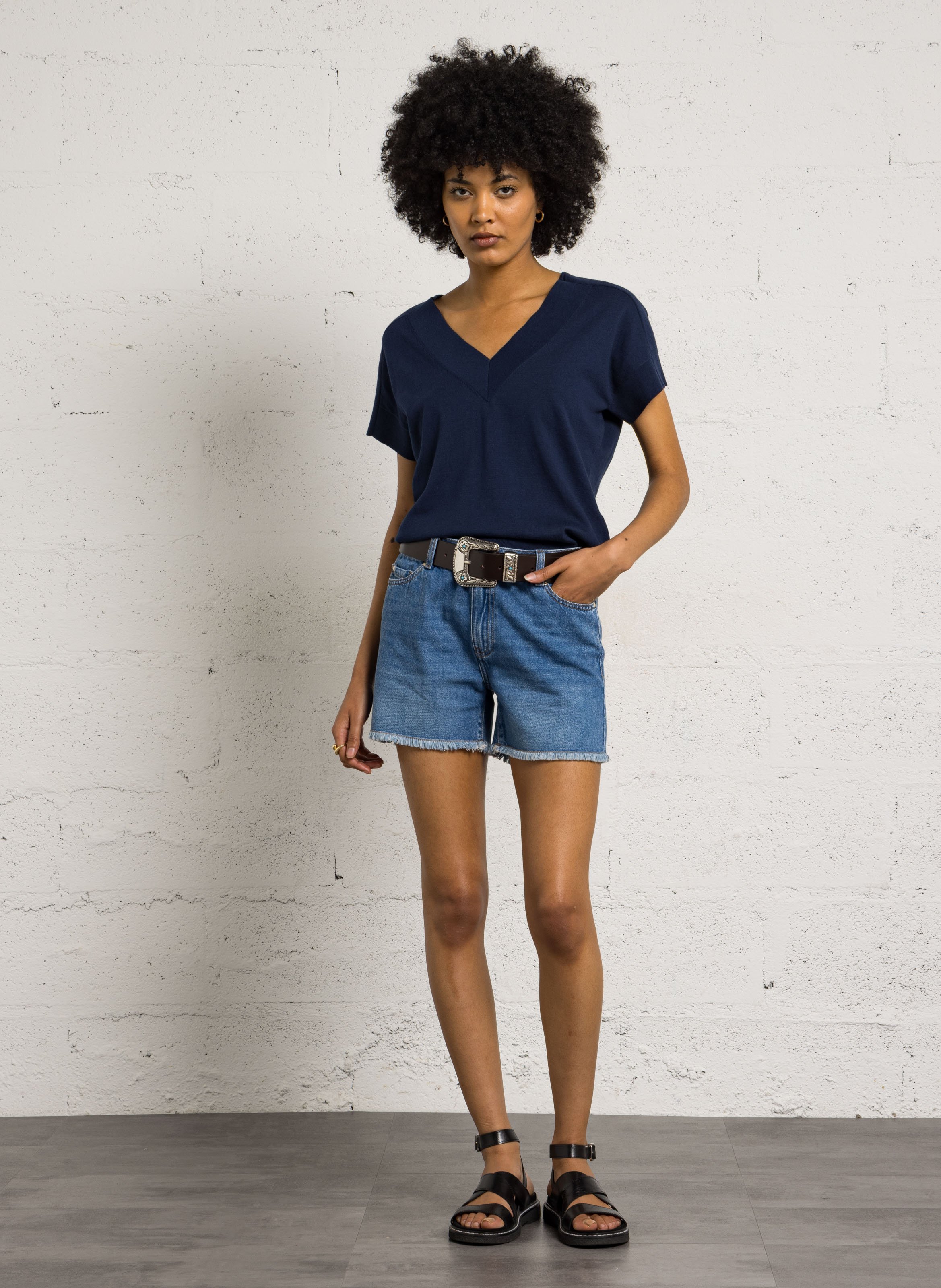 Top oversize col v en coton pretty Violet
