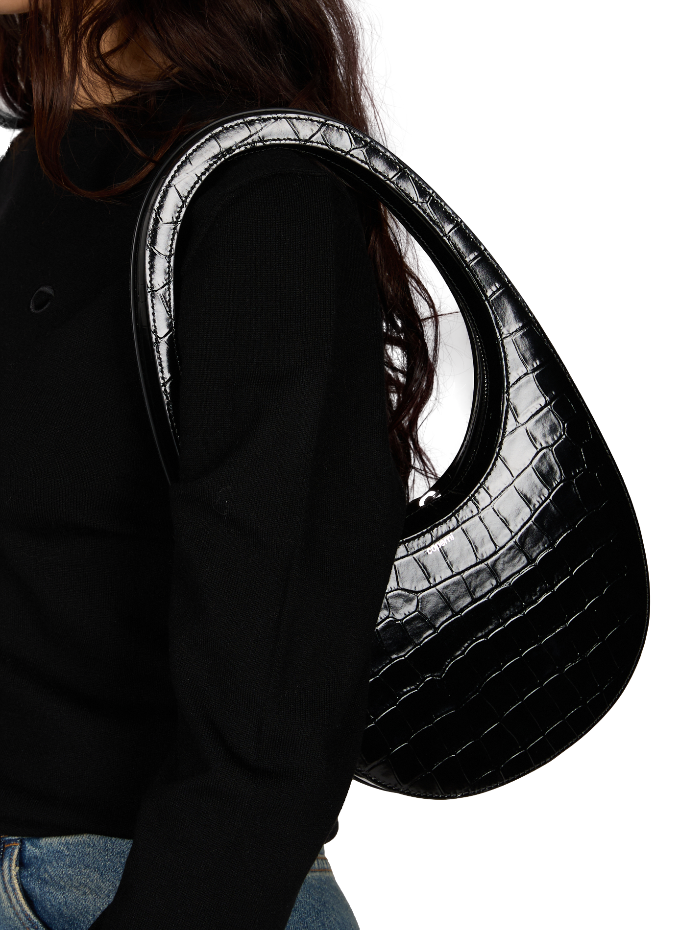 Sac à main imprimé crocodile en cuir  COPERNI Noir