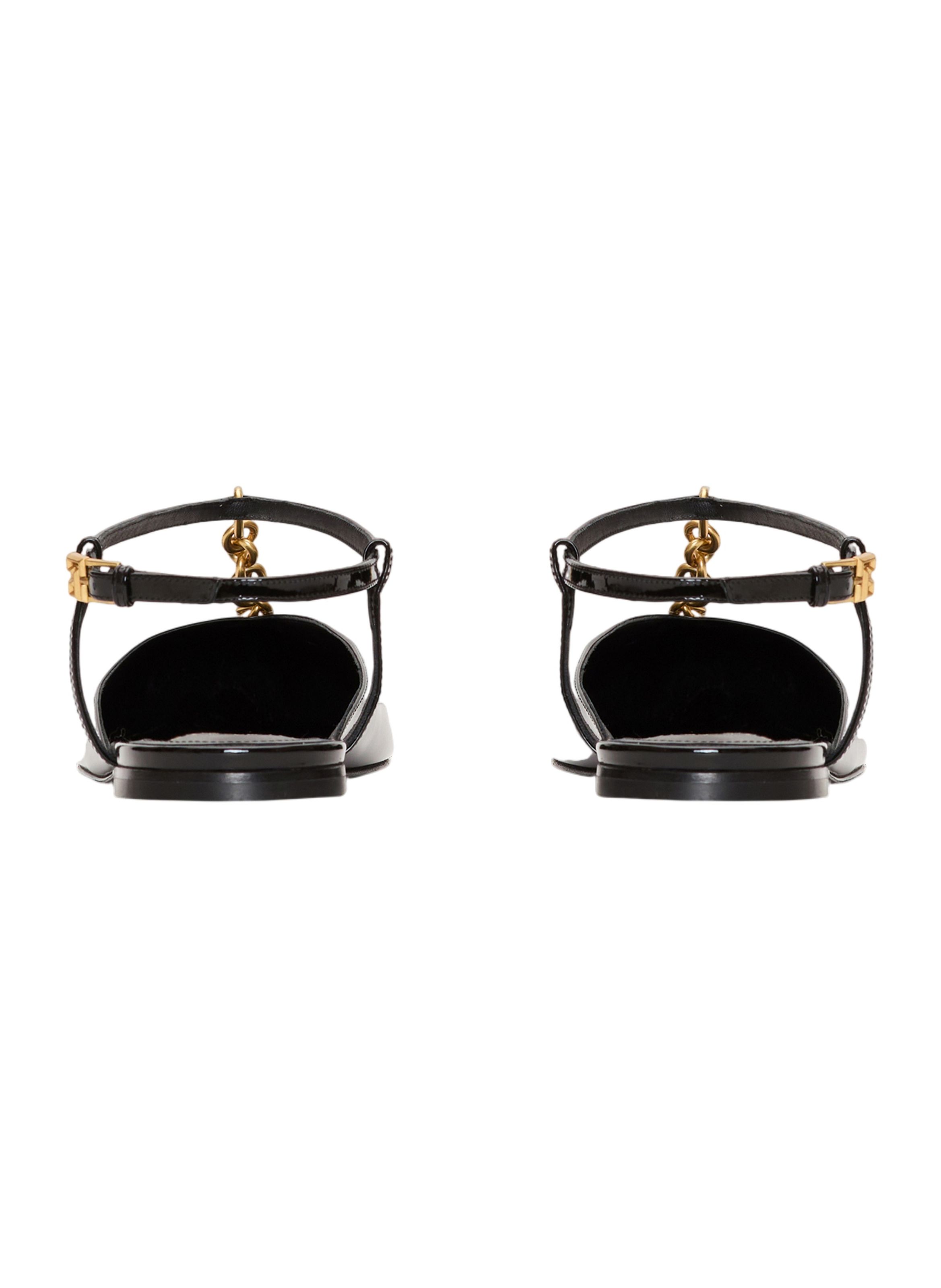 Sandales sync plates en cuir verni avec chaîne BALMAIN Noir