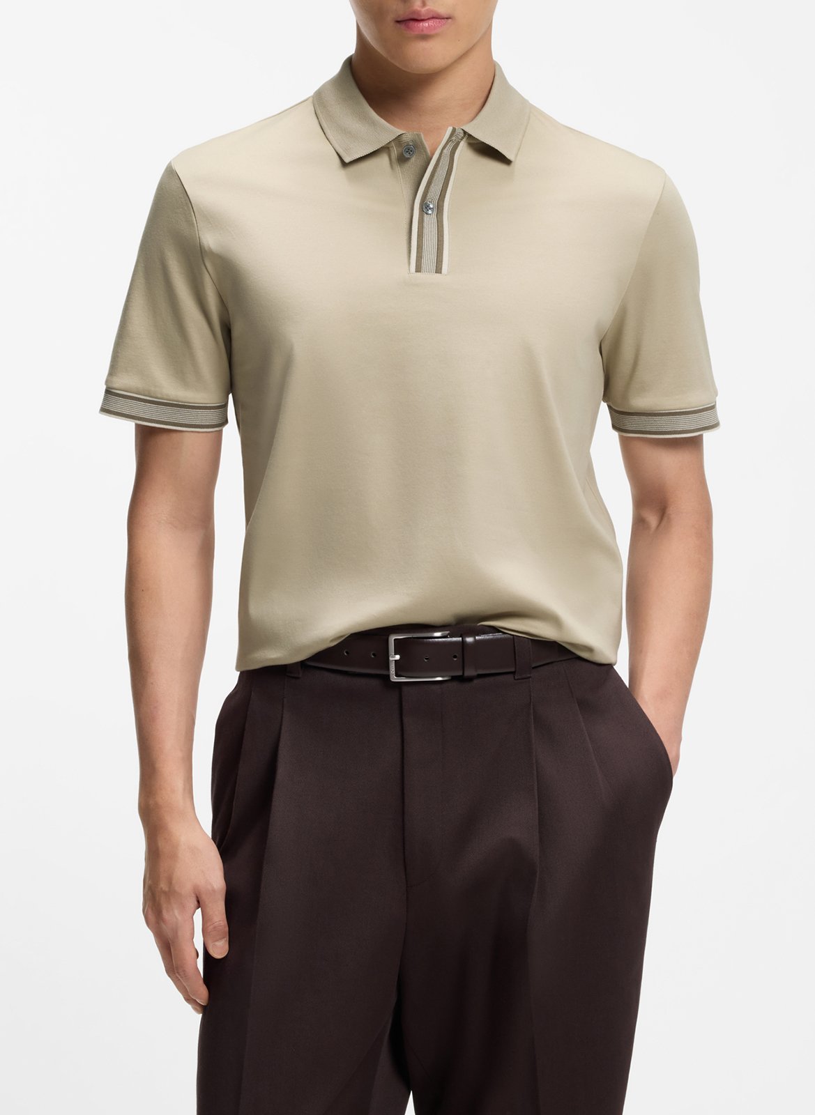 Polo droit en coton BOSS Beige