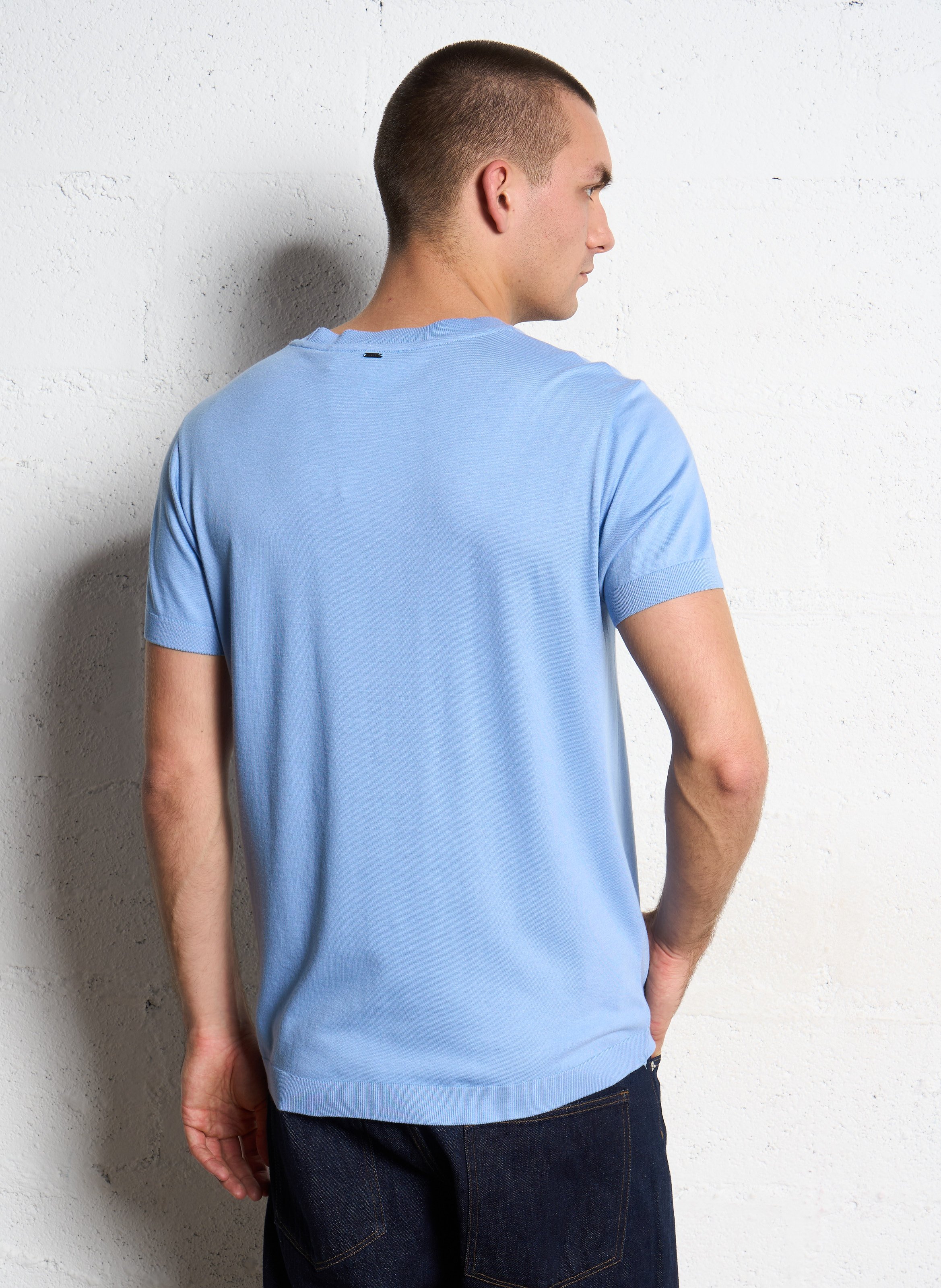 Tee-shirt droit col rond en coton mélangé IKKS Bleu