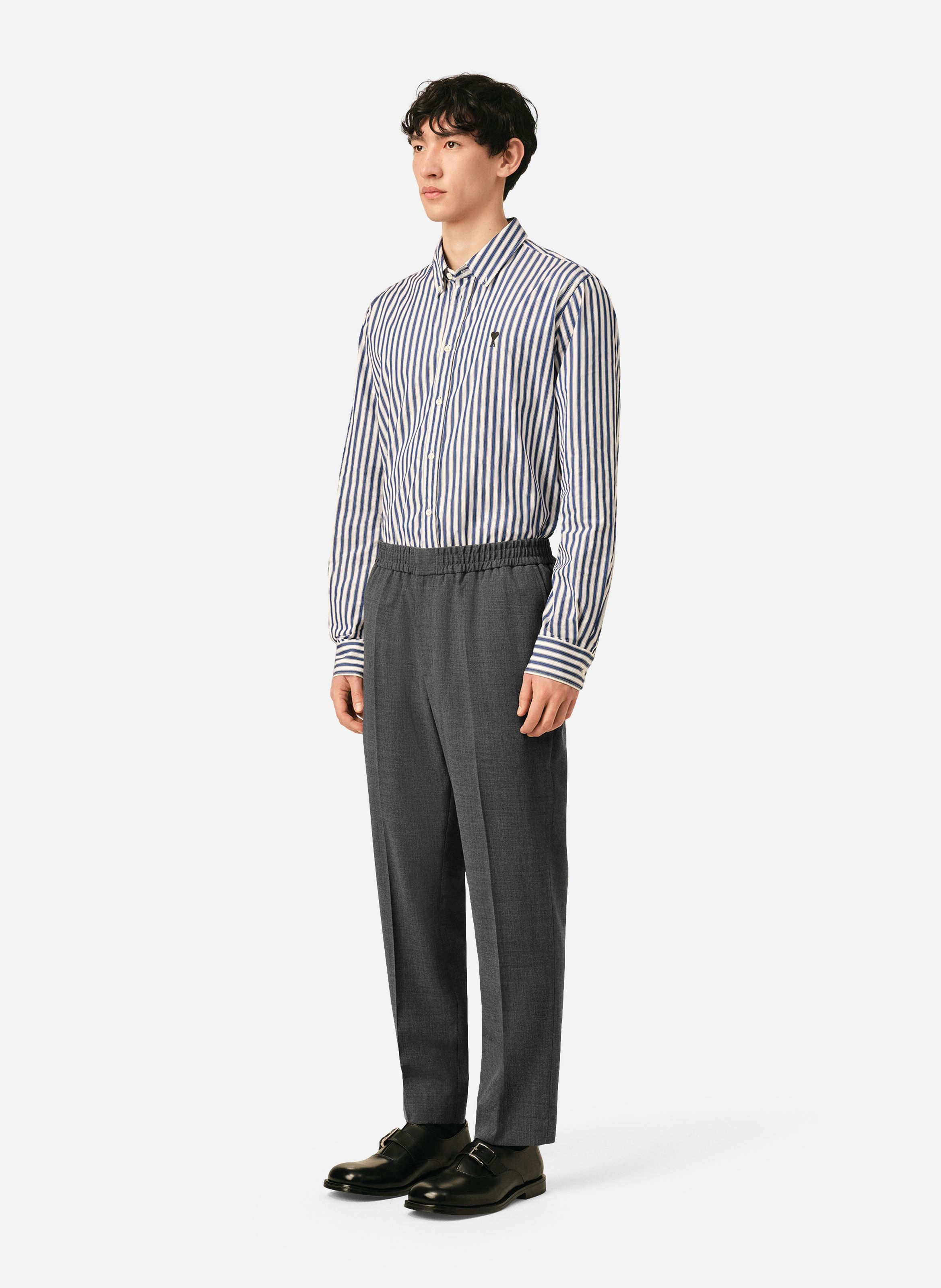 Pantalon en laine taille élastiquée AMI PARIS Gris