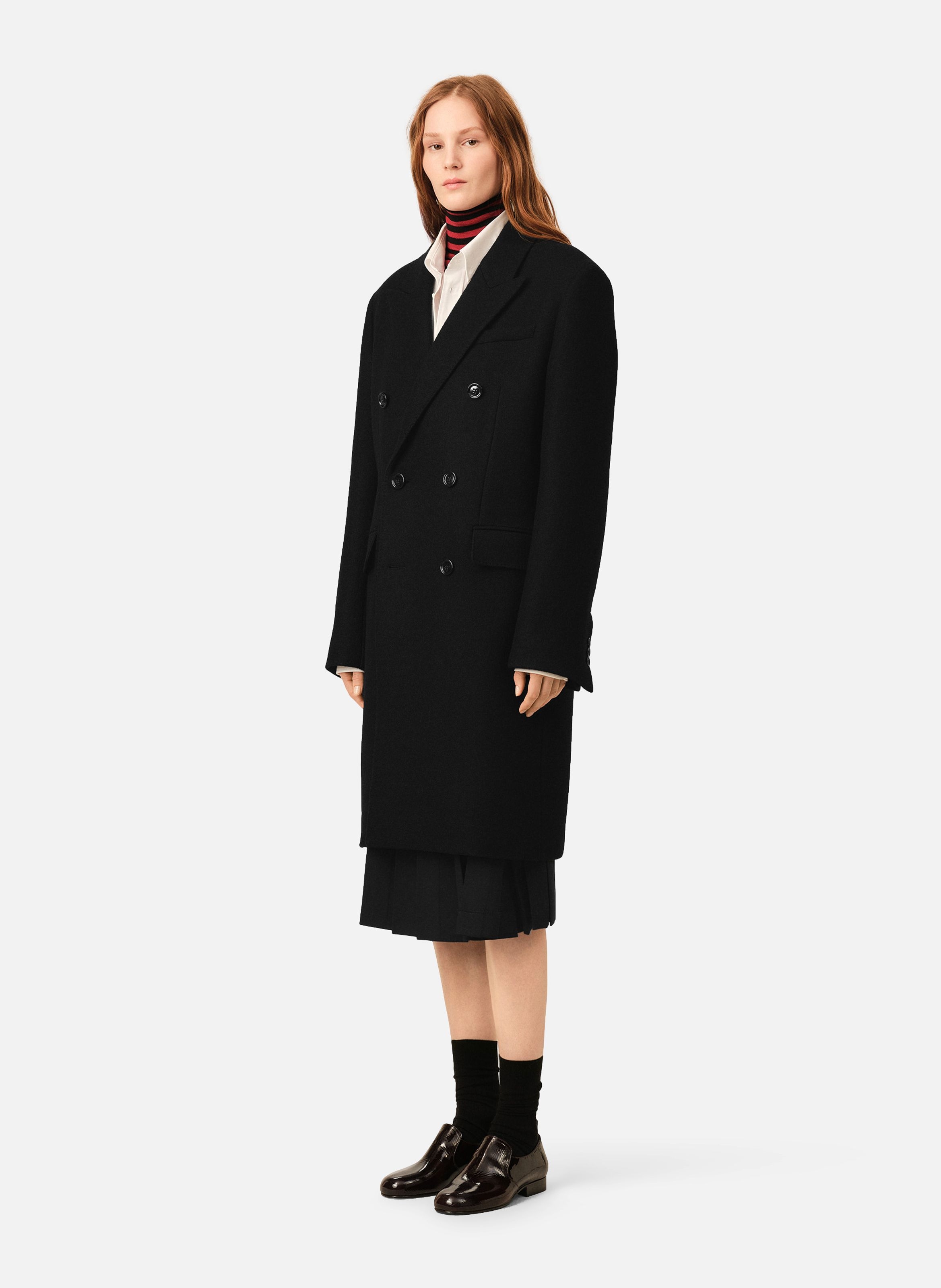 Manteau double boutonnage en laine AMI PARIS Noir