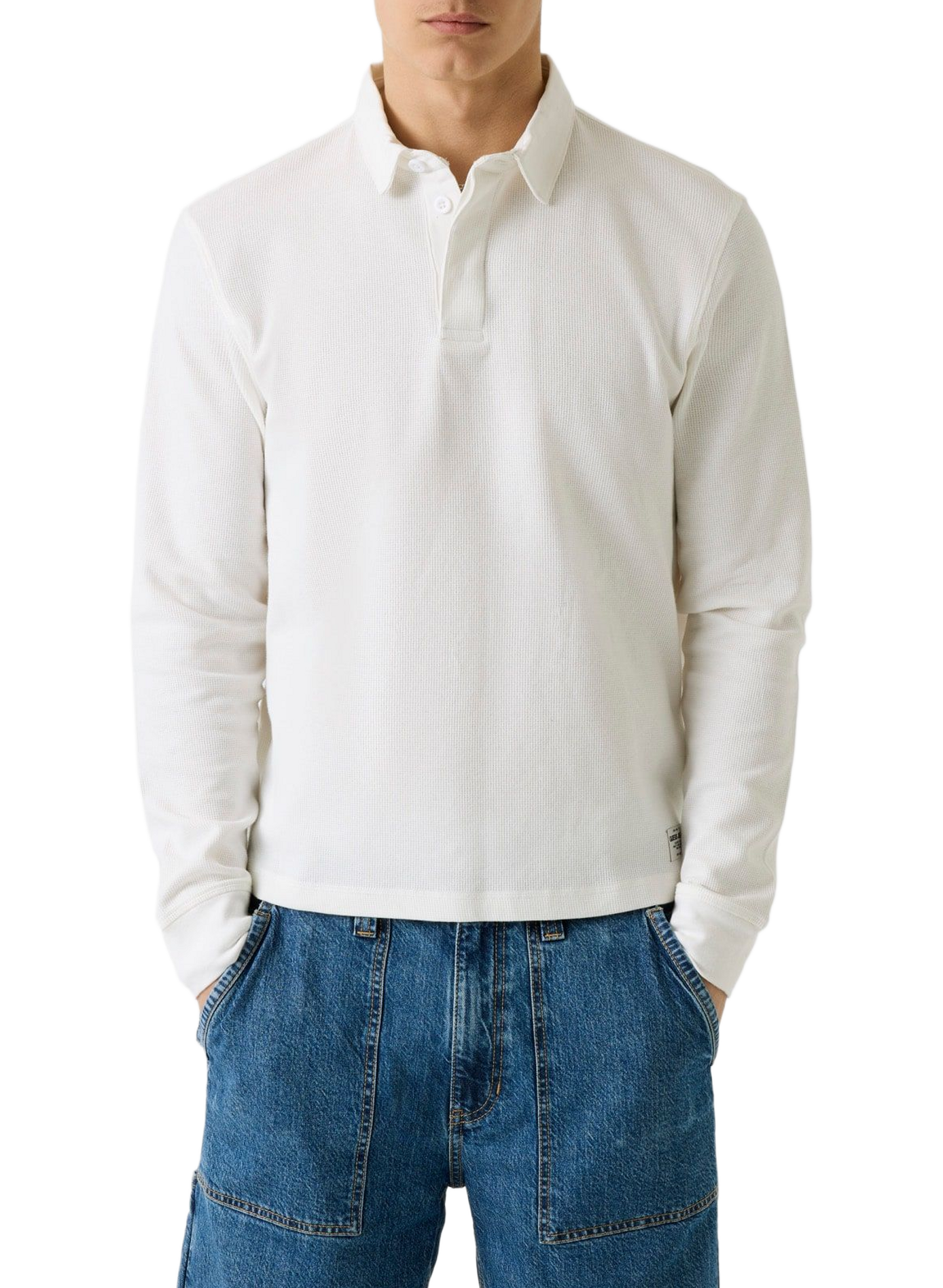 Ribbed straight fit long-sleeve cotton blend polo GUESS White