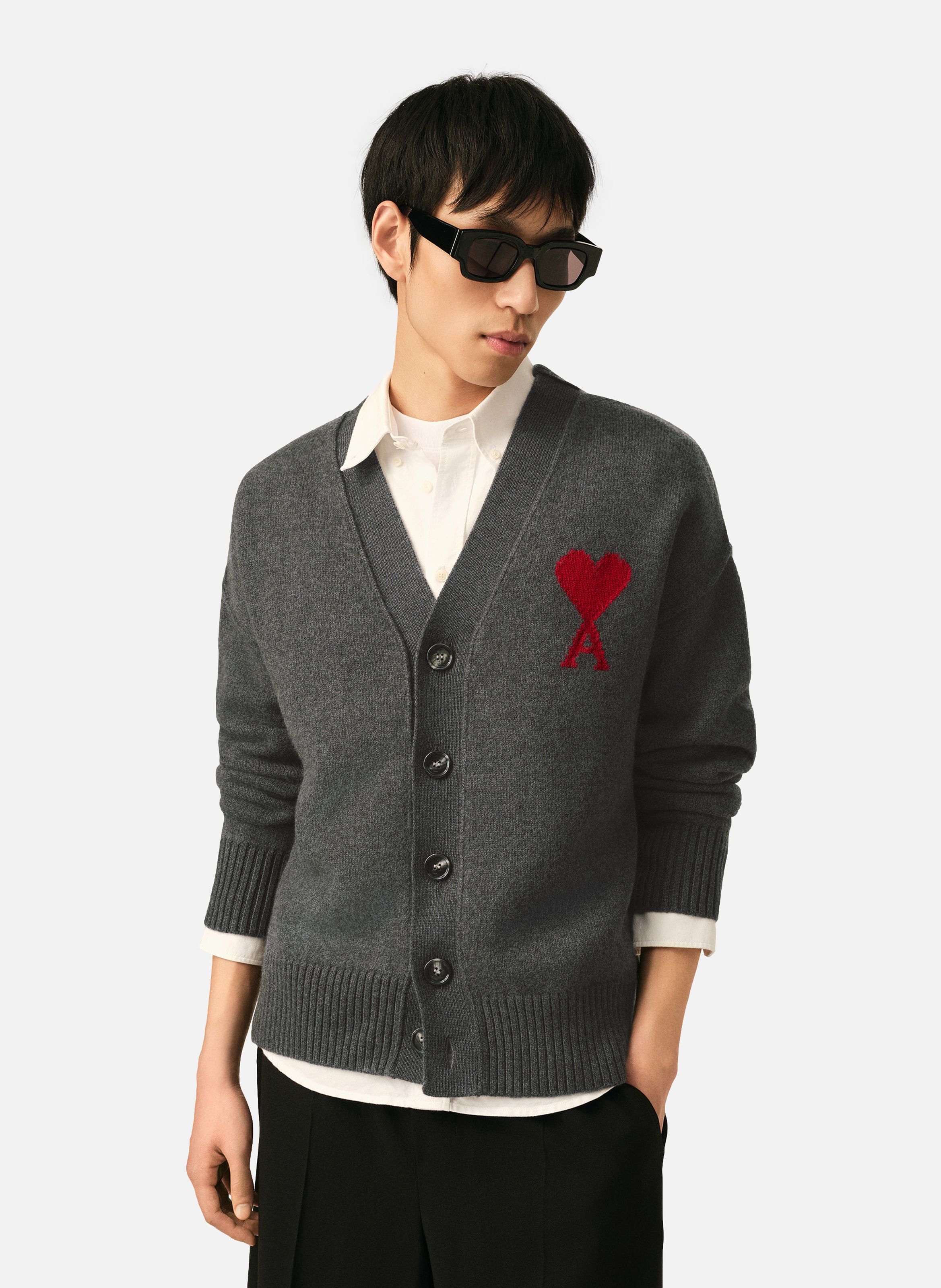 Cardigan unisexe en laine ami de coeur AMI PARIS Gris