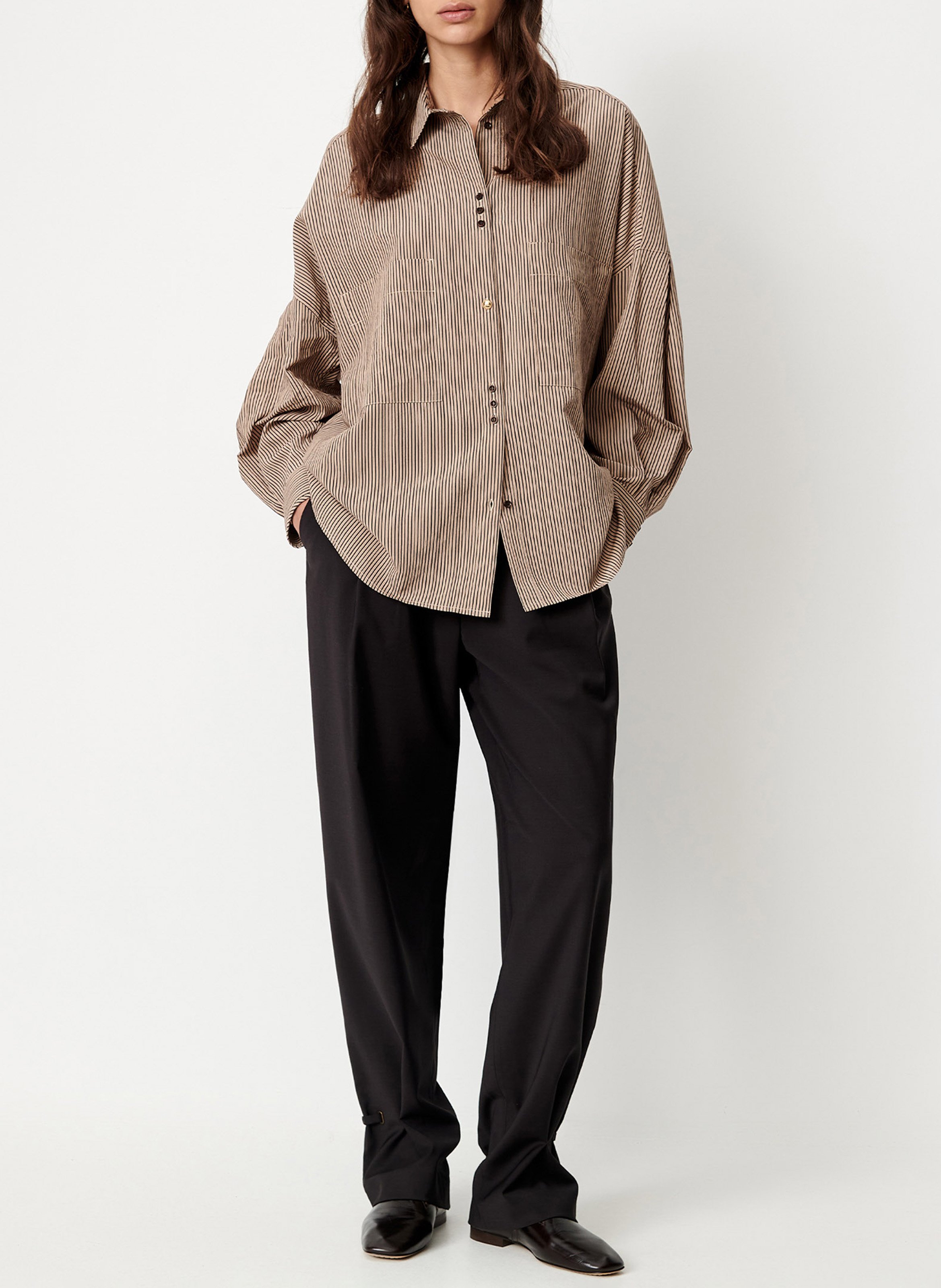Chemise ample à rayures en coton fontania a SESSUN Beige