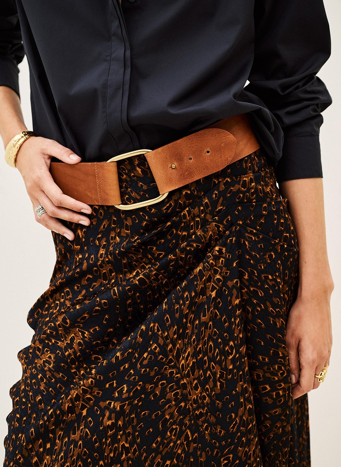 Ceinture large à boucle en cuir banel BA&SH Marron