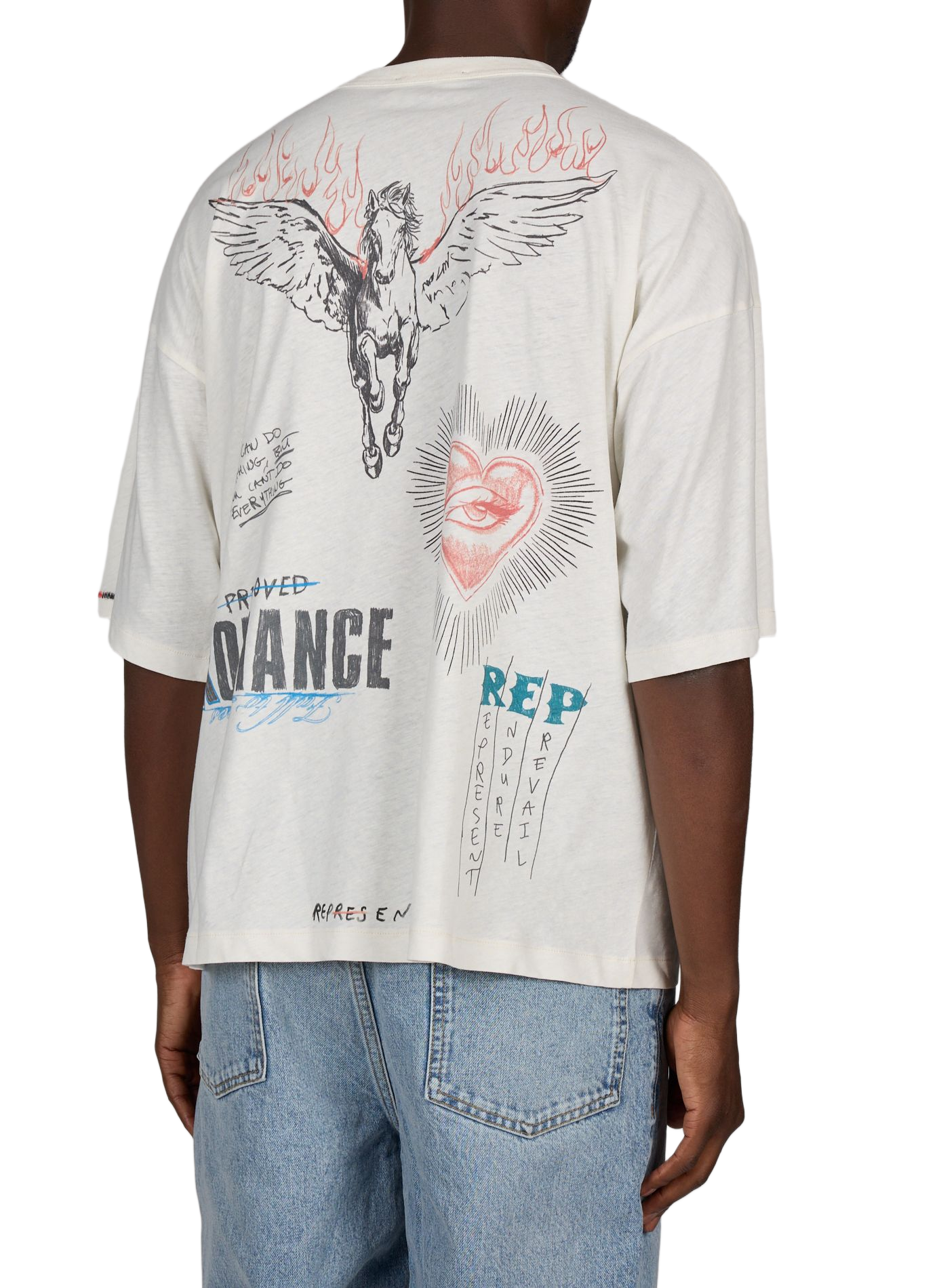 Bedrucktes T-Shirt mit Rundhalsausschnitt aus Baumwolle REPRESENT Weiss