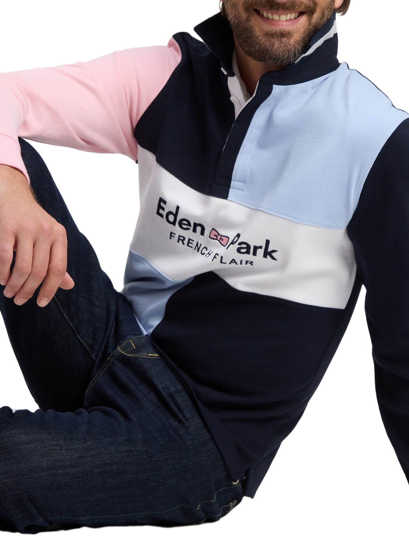 Polo color-block à logo en coton EDEN PARK Blau