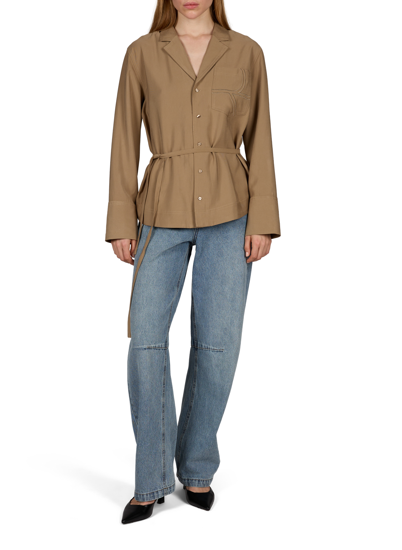 Weit geschnittene Hemdbluse mit Reverskragen ROUGE EDIT Beige
