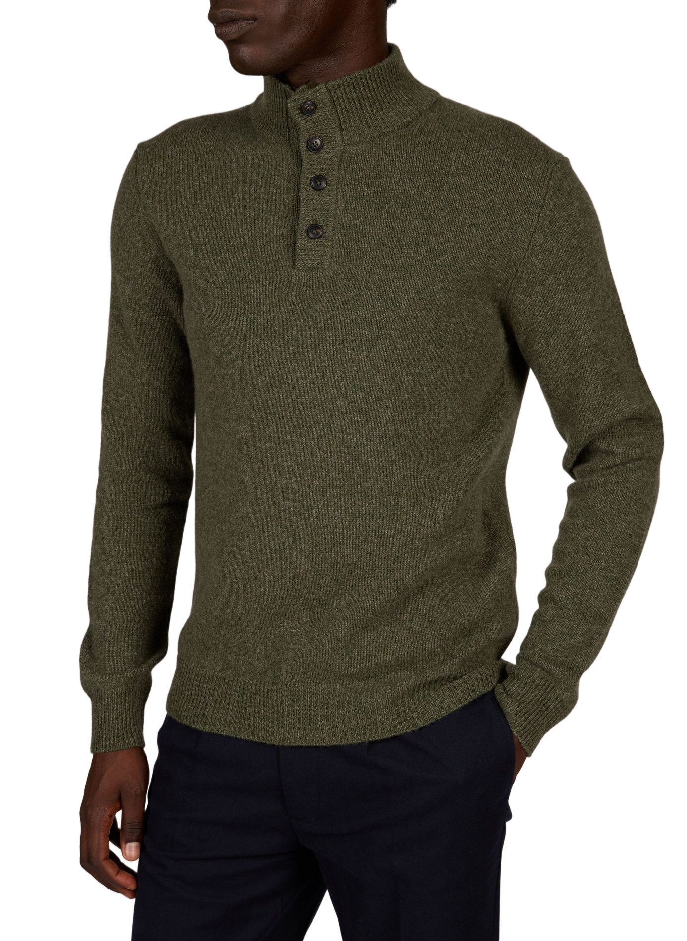 Buttoned high-neck wool sweater HACKETT Khaki