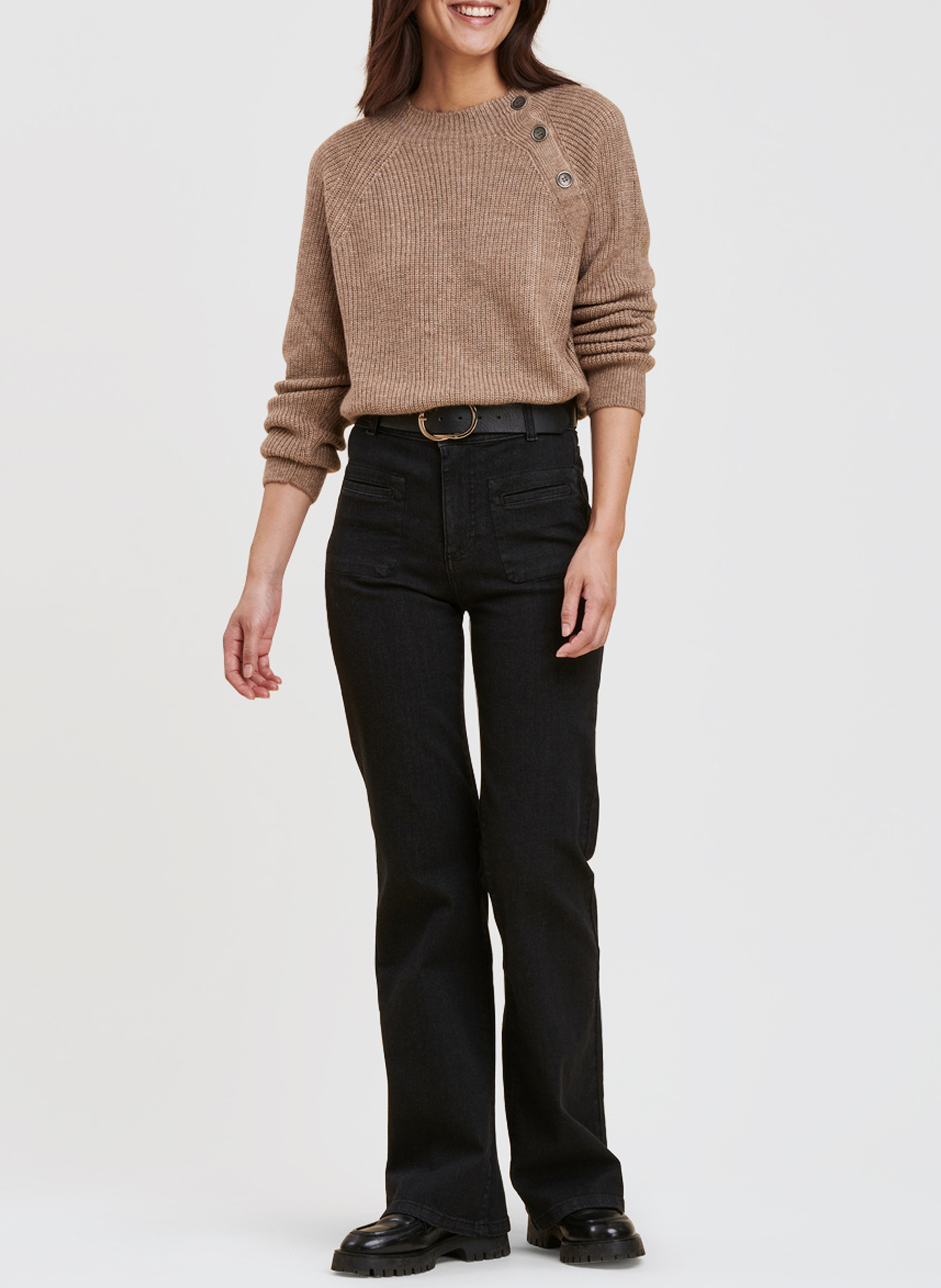 Bootcutjeans met hoge taille van een biologisch katoenmengsel LA FEE MARABOUTEE Zwart