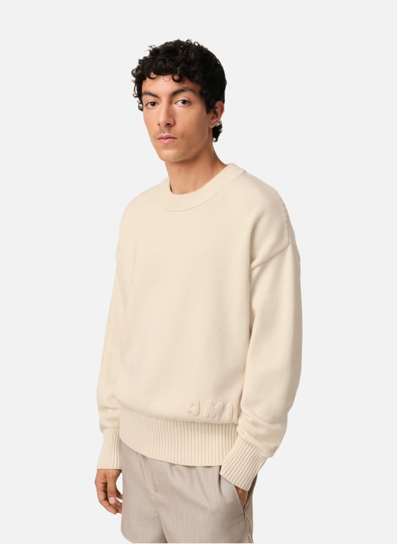 Pull col rond broderie ami Blanc by AMI PARIS AMI PARIS Pull col rond broderie ami Blanc