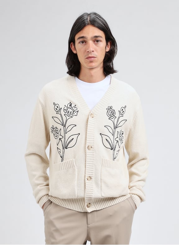 Embroidered Brad Cardigan Beige by LES DEUX LES DEUX Embroidered Brad Cardigan Beige