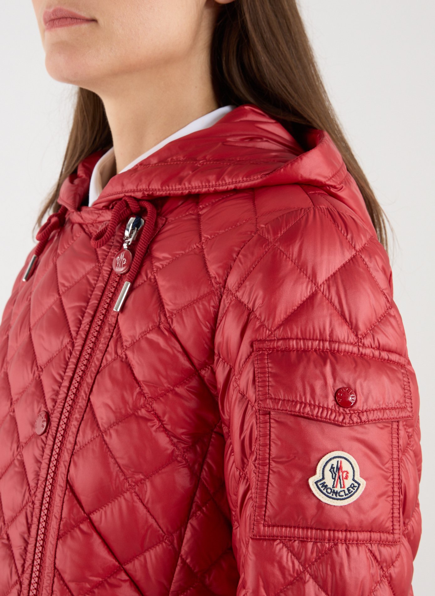 Quilted straight hooded jacket MONCLER Red