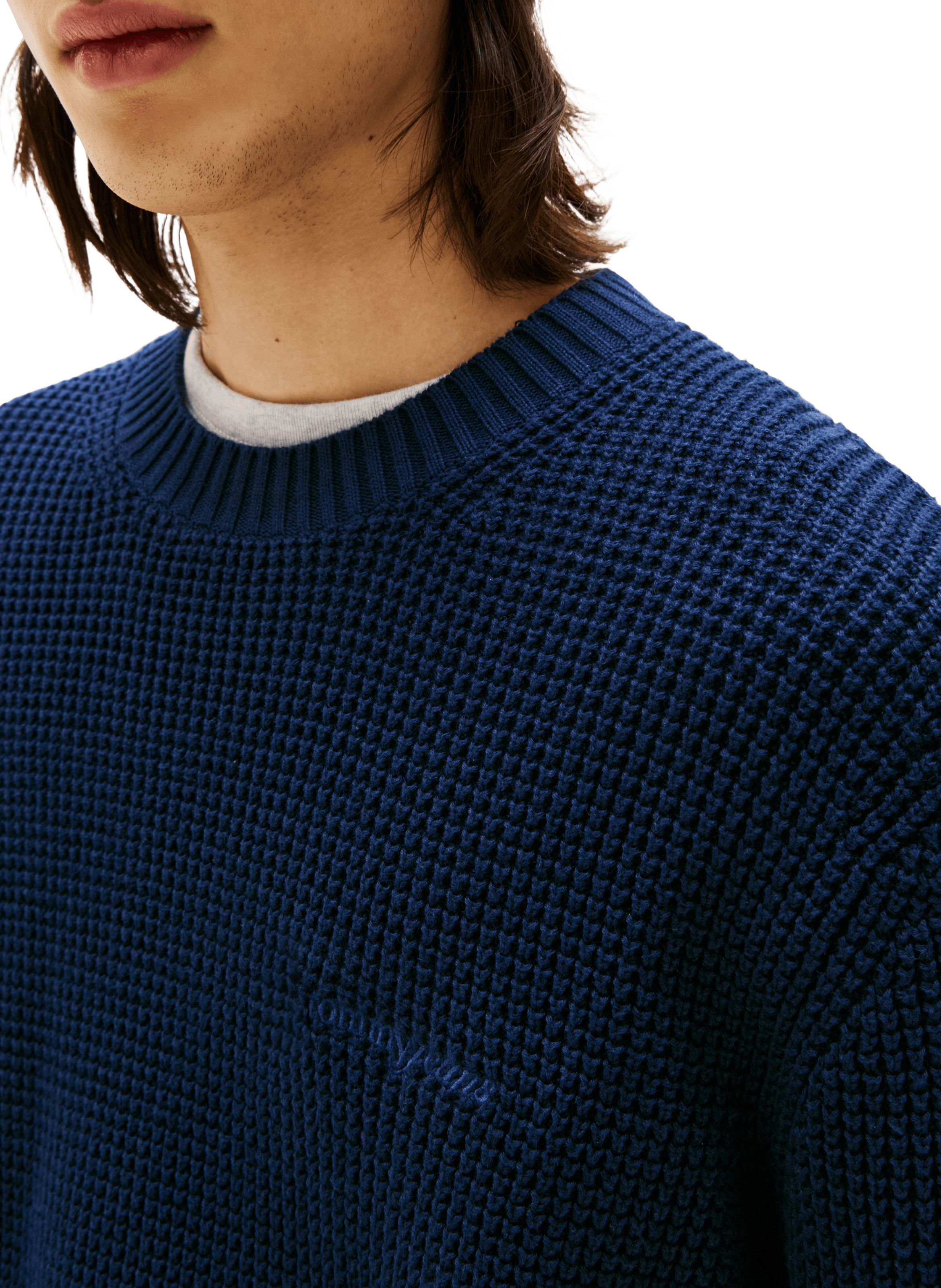 Thick knit sweater with embroidered logo TOMMY HILFIGER Blue