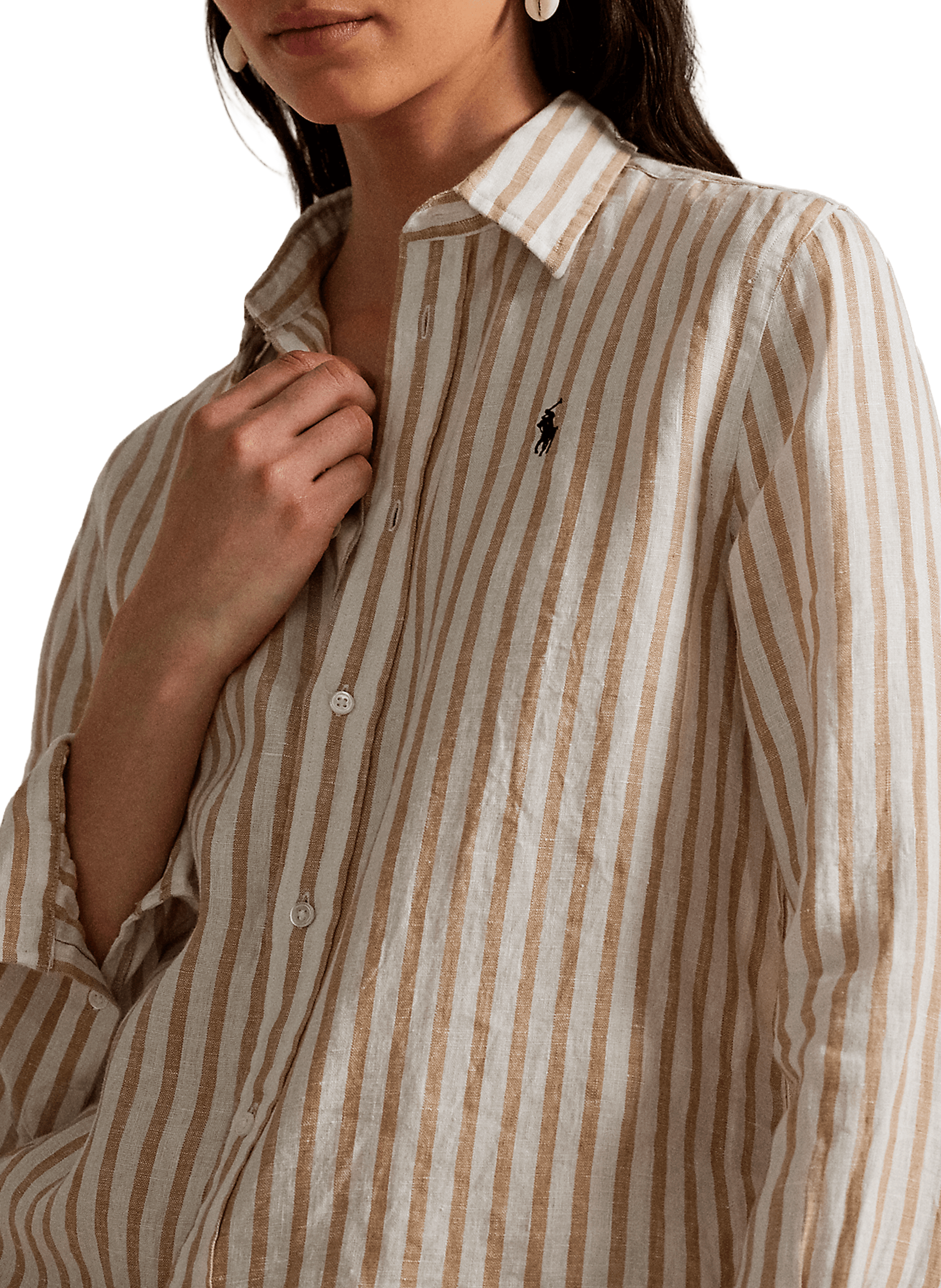 Chemise à rayures en lin POLO RALPH LAUREN Marron