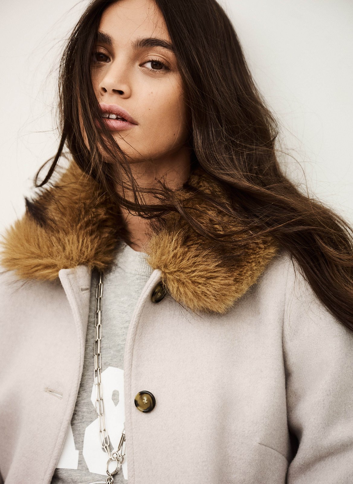 Manteau droit en laine mélangée talling BA&SH Beige