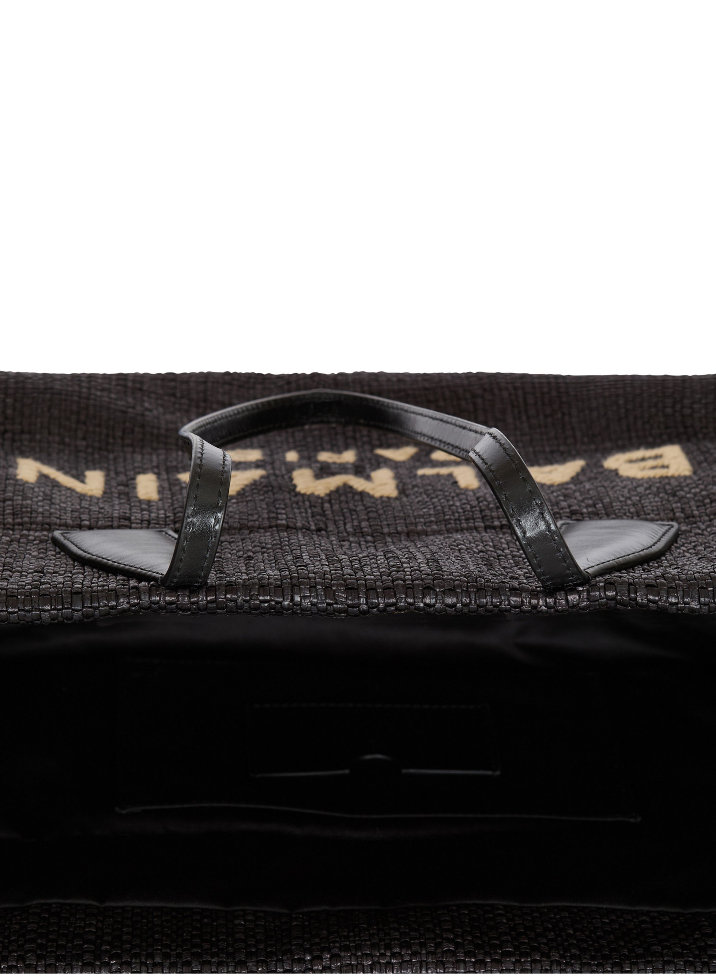 Sac cabas track en cuir de veau et raphia BALMAIN Noir