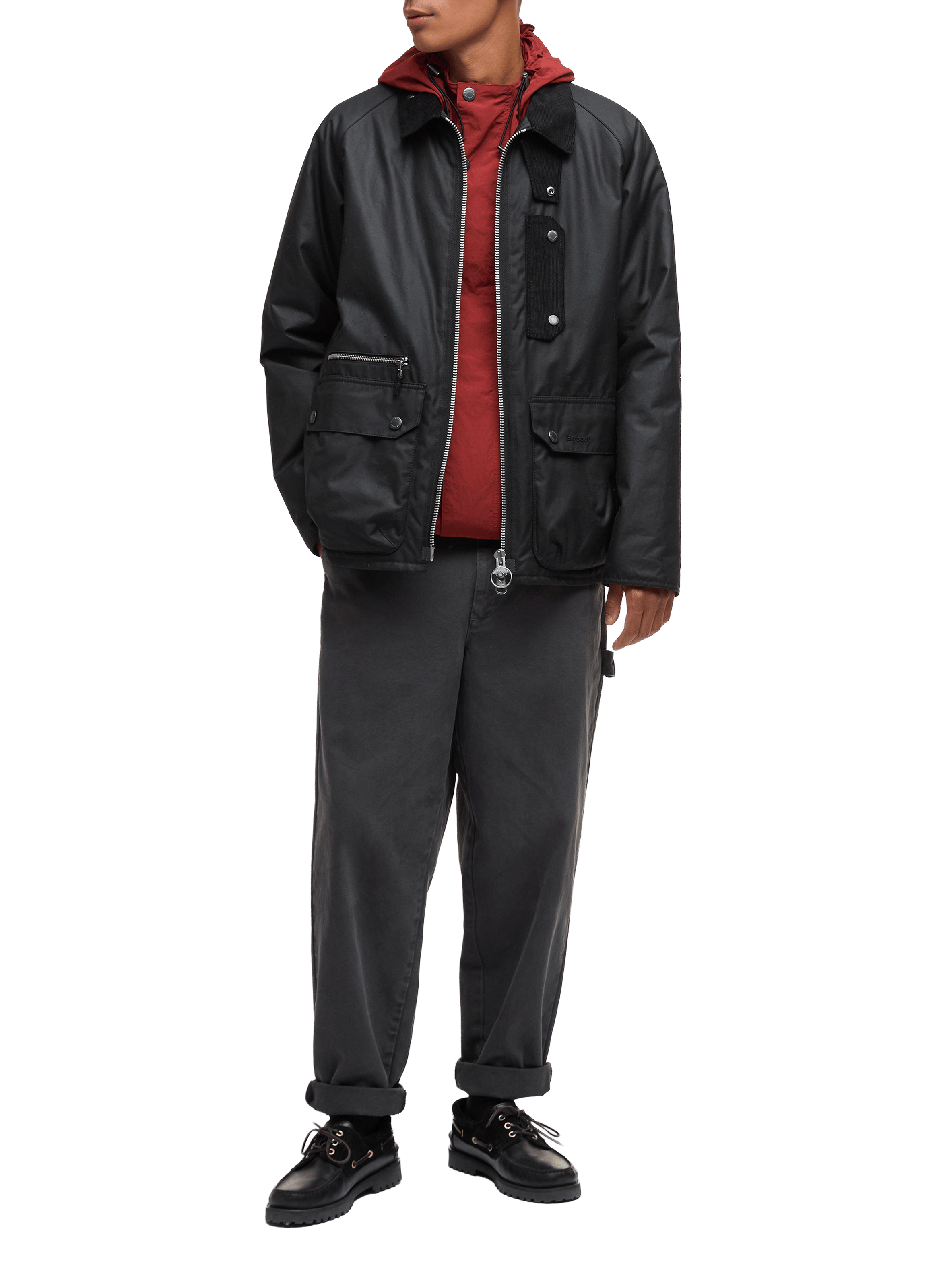 Veste zippée en coton ciré BARBOUR Noir